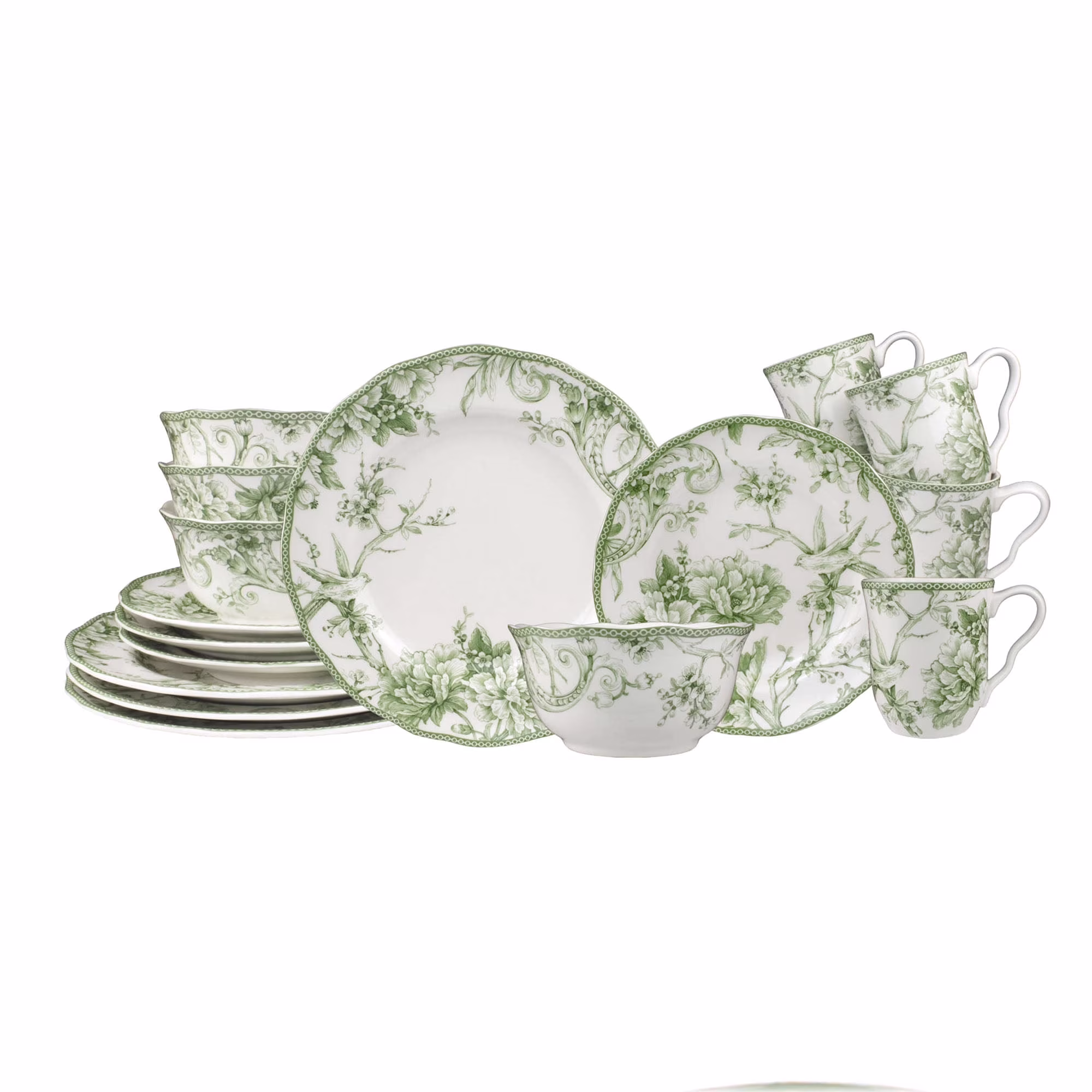 222 Fifth Adelaide Round 16-Piece Porcelain Dinnerware Set, Black Toile - Image 13