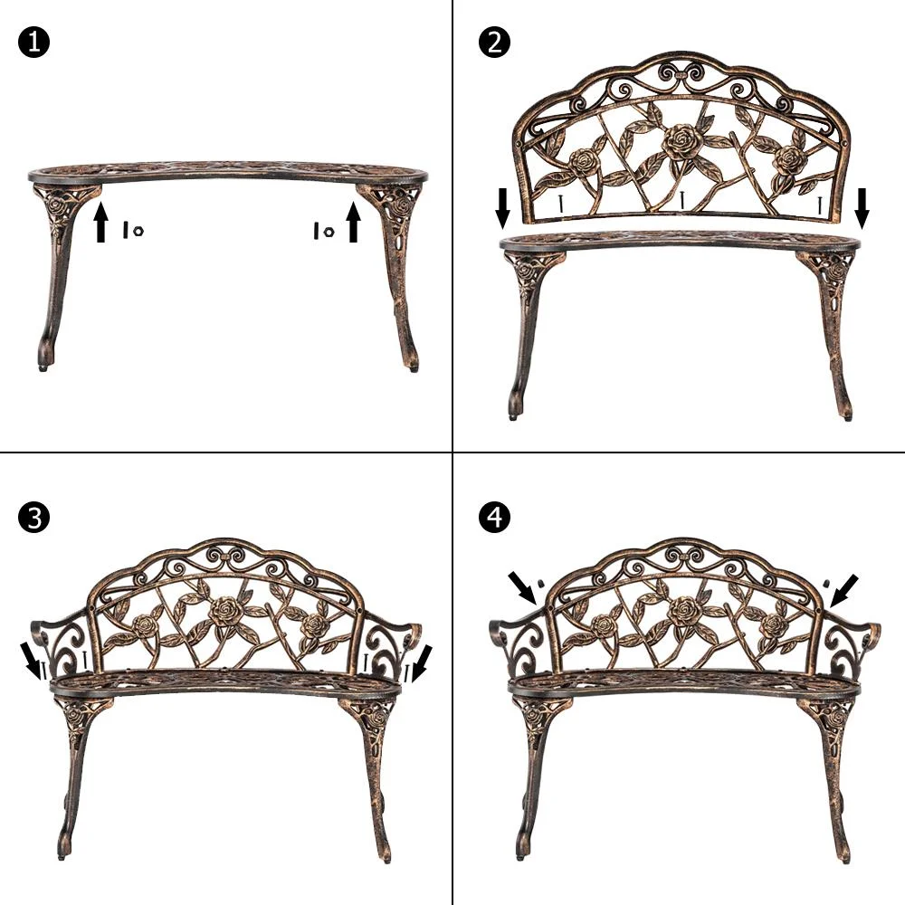 Zimtown Courtyard Park Outdoor Patio Bench Leisure Rose Cast Aluminum Chair, Metal Loveseat Bench for Garden Patio, Porch, Deck, Bronze - Image 7