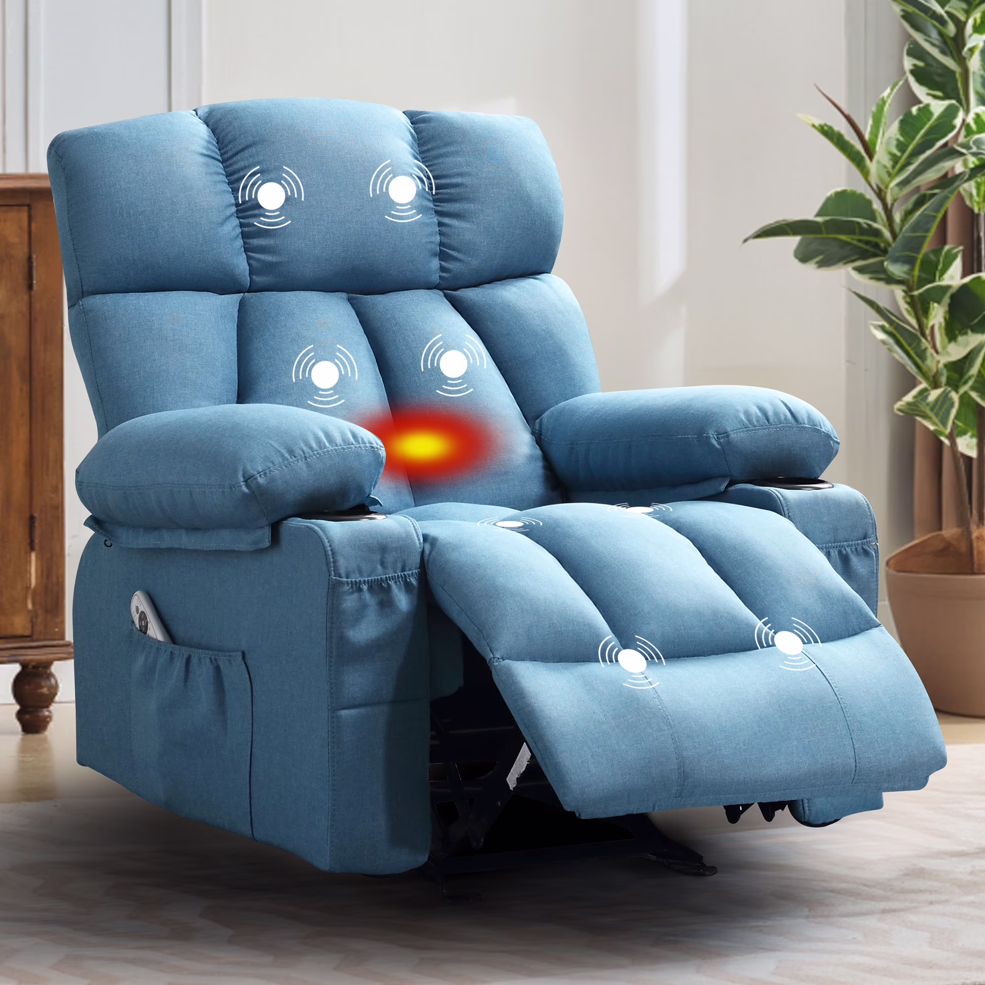 JONPONY Manual Recliner Chair with Heat Therapy and Massage Function, Heavy Duty Reclining Mechanism Massage Chair, Elderly Single Rocker Sofa with Cup Holders for Bedroom Home Theater,Grey - Image 11