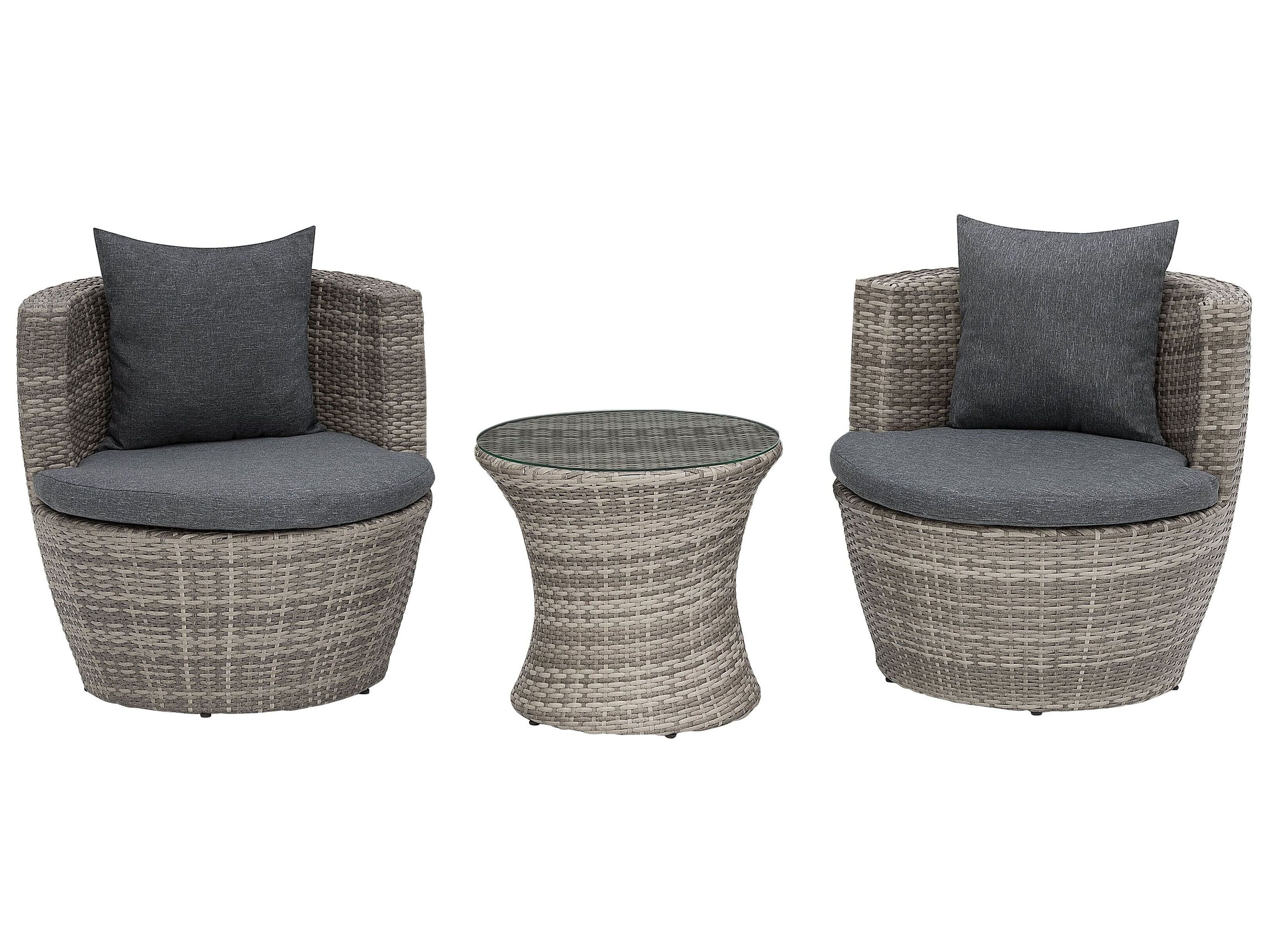 Bistro Set with Cushions CAPRI PE Rattan Grey