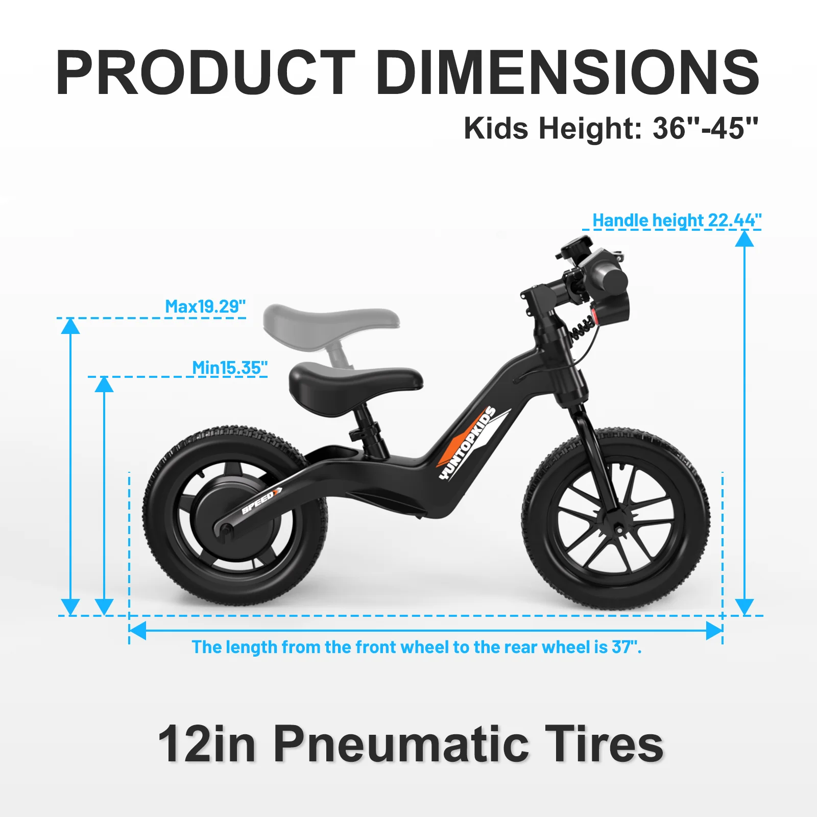 YunTopKids Electric Balance Bike for Kids, 150W Electric Bike for Kids with12 inch Pneumatic Tire, Adjustable Seat, Up to 5.6 Miles Electric Bike for Kids Ages 3-5,Black - Image 4