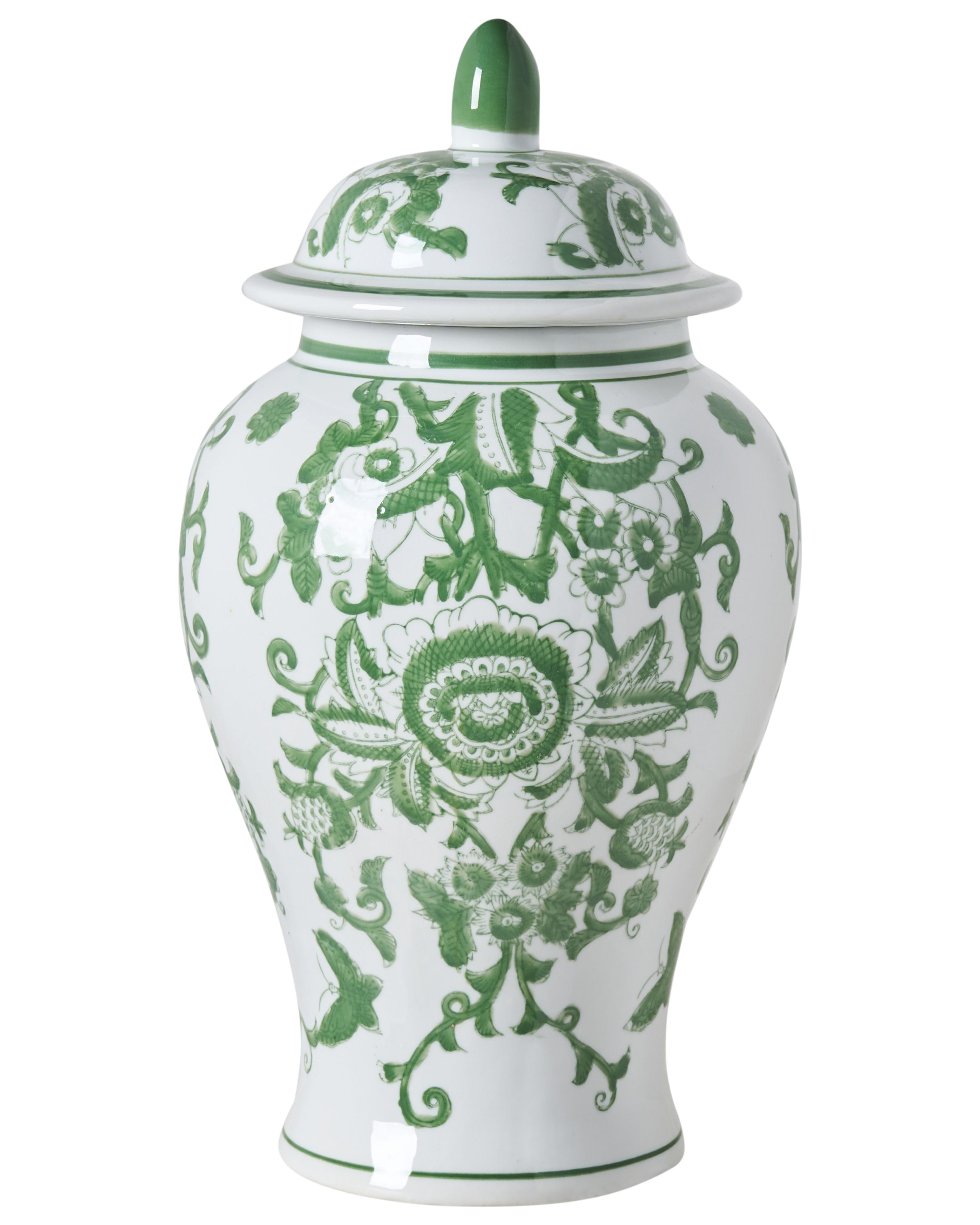 Lidded Vase MONDRAGON Porcelain 37 cm White/ Green