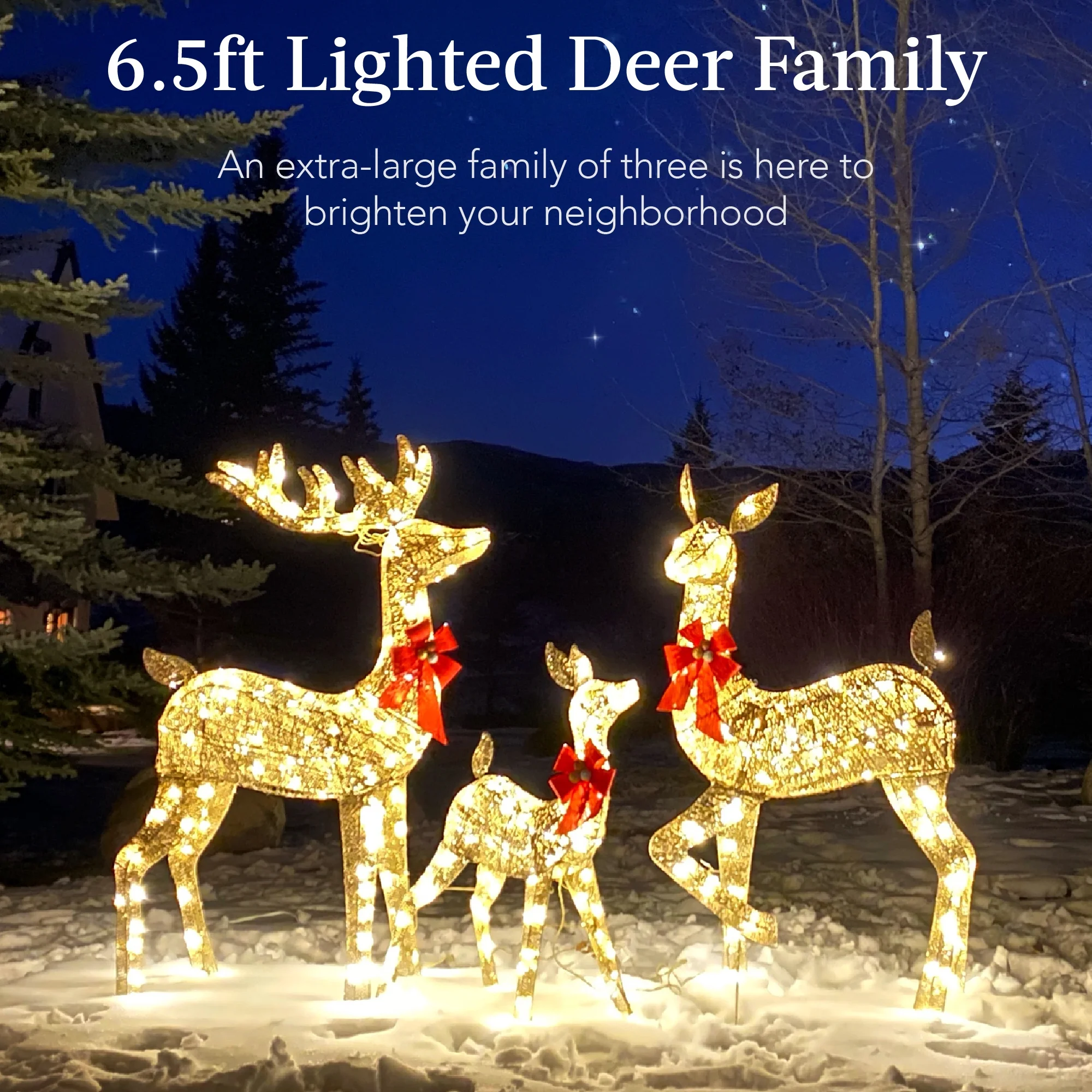 Best Choice Products 6.5ft 3-Piece Lighted Christmas Deer Set Outdoor Yard Decoration w/ 385 LED Lights, Stakes - Gold - Image 4