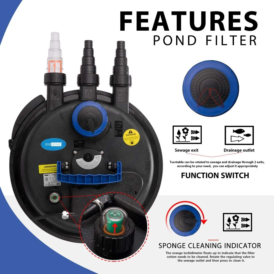SPECSTAR Pressurized Biological Pond Filter with 13-watt Light, 1580 GPH Suitable for Koi Ponds up to 800 Gallons or Ornamental Ponds up to 1600 Gallons - Image 19