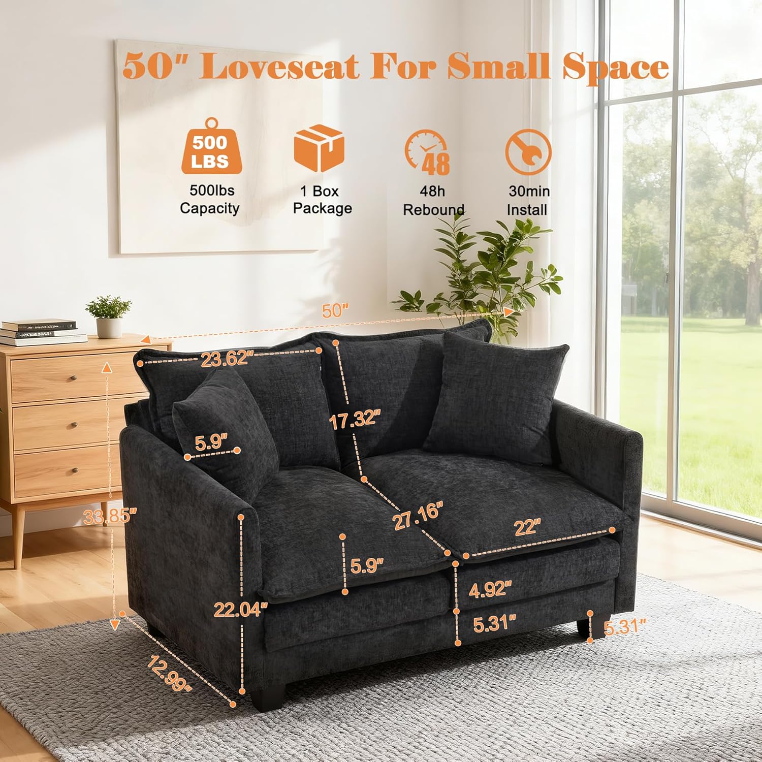 Loveseat Sofa Cloud Sofa Couch 50'', Modern Loveseats 2 Seat Couch 27