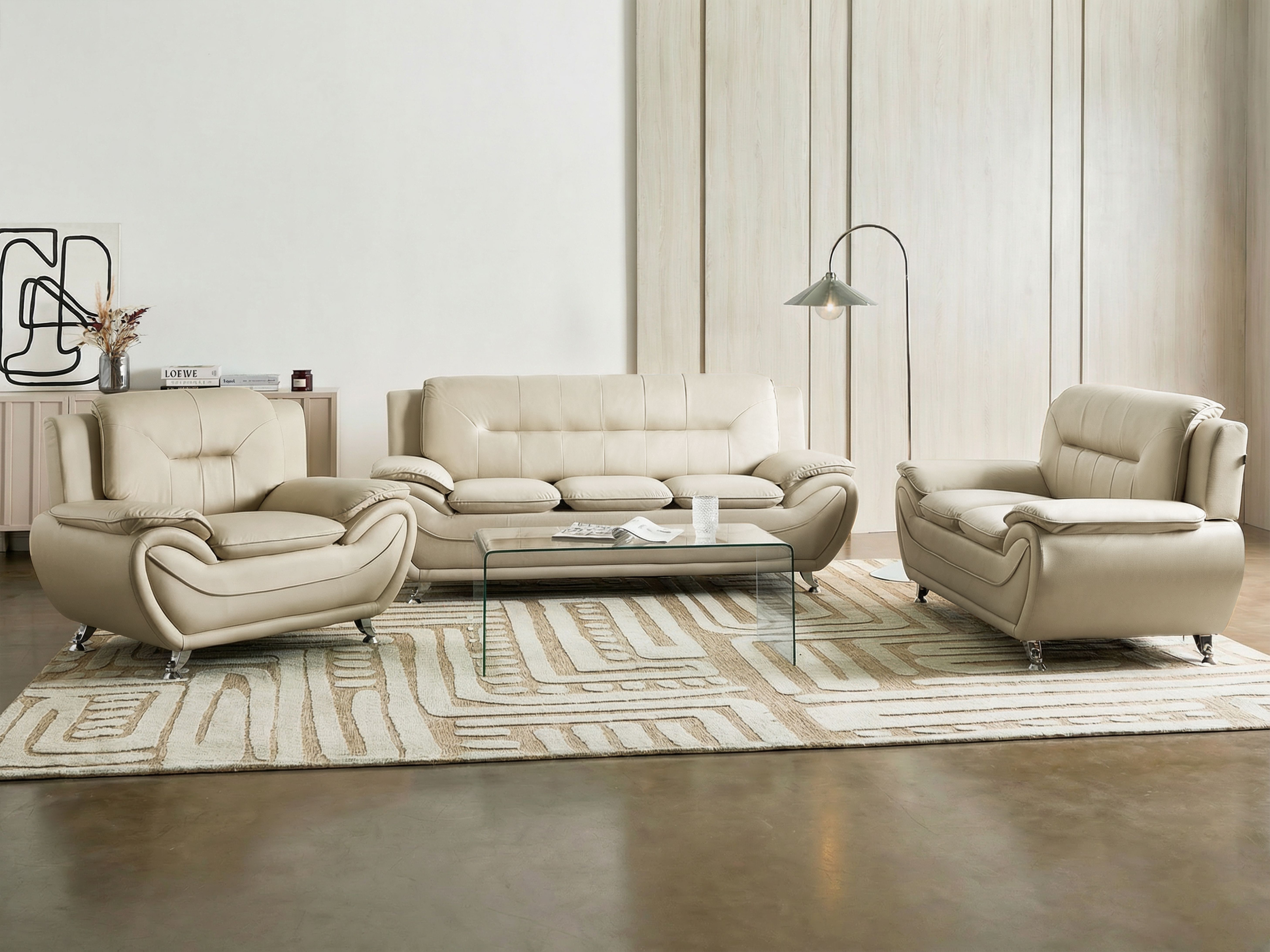 Living Room Set 6 Seater LEIRA Faux Leather Beige