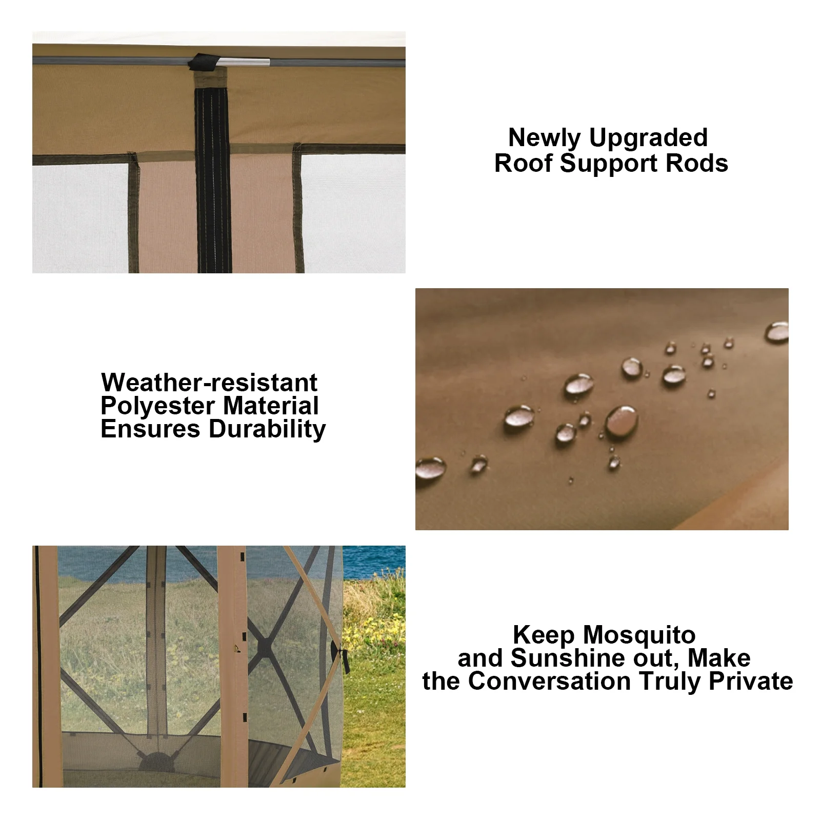 COBIZI 12'x12' Pop-up Gazebo Outdoor Camping Tent with 6 Sides Mosquito Netting, Waterproof, UV Resistant, Portable Screen House Room, Easy Set-up Party Tent with Carry bag, Ground Spike, Brown - Image 41