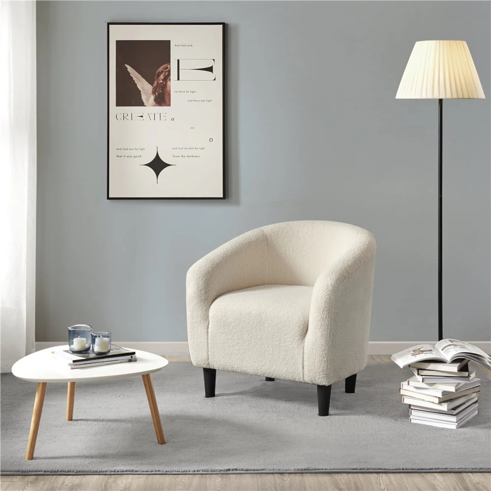 Topeakmart 2pcs Boucle Club Chair Accent Barrel Chair Upholstered Arm Chair, Ivory - Image 7