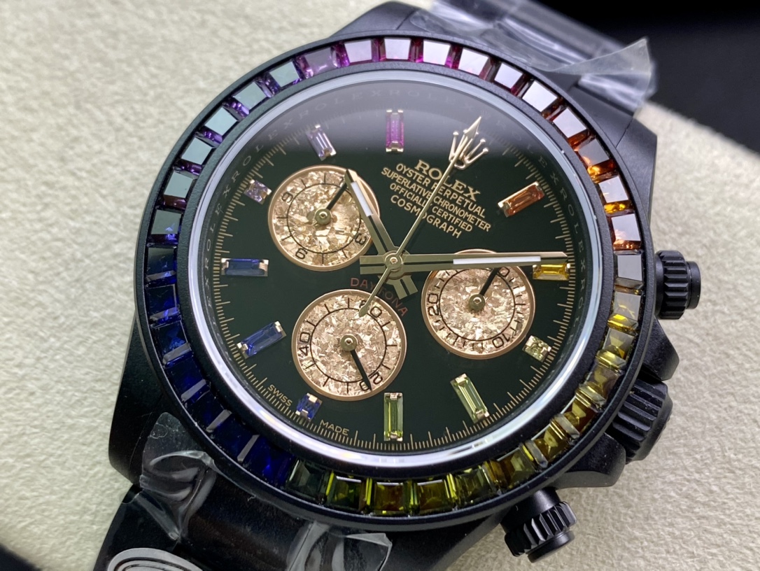 Rolex Daytona - Iridescent Diamond Modified Black Gold Dial(1:1 replica) - Elite Watch Atelier