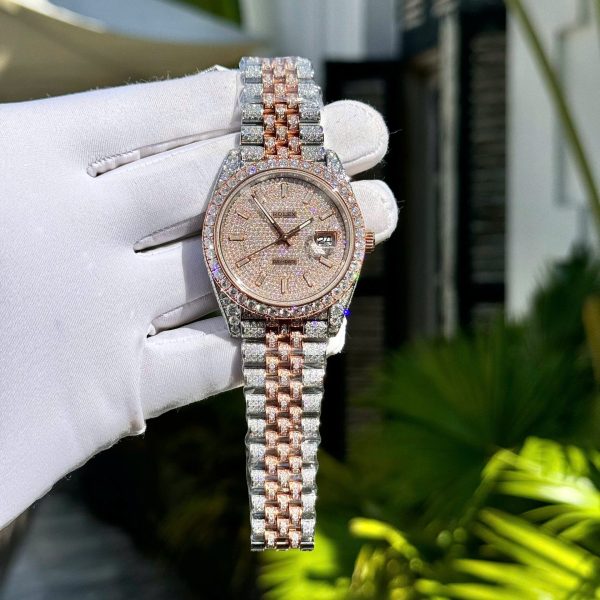 Rolex DateJust Replica Watch Custom Gold Wrapped + Moissanite Diamonds Hong Kong 41mm - Elite Watch Atelier
