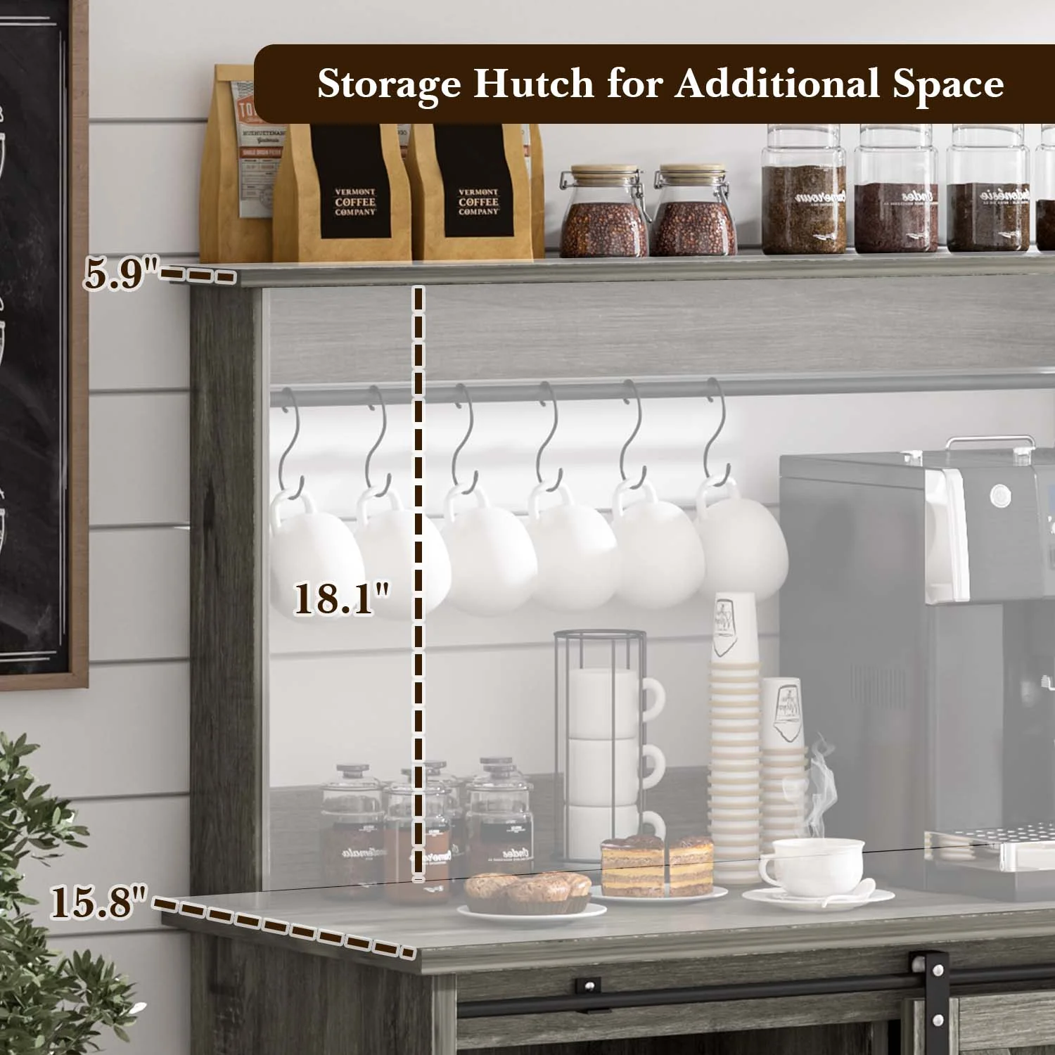 Catrimown Coffee Bar Cabinet, Barn Door Sideboard Buffet Cabinet with Storage, White - Image 16