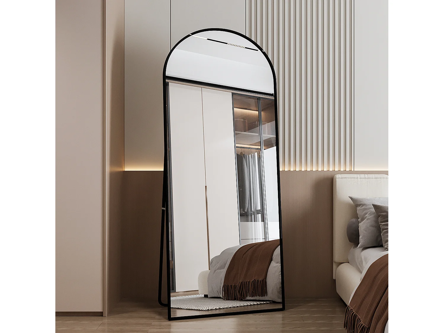 180 x 80 cm Miroir debout au sol - Miroir à corps complet arcé - avec cadre en aluminium - noir