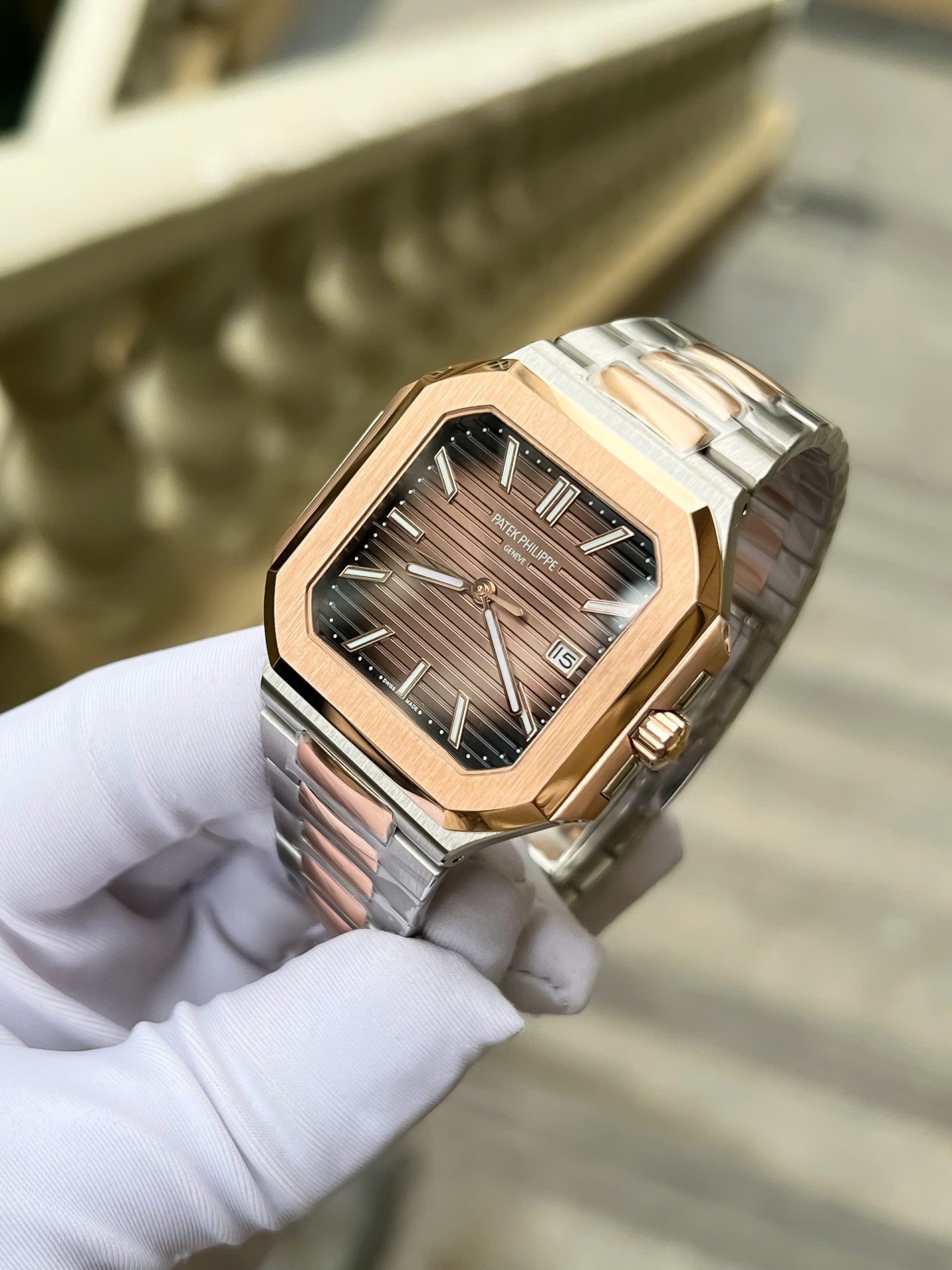 Patek Philippe Cubitus 5821 Demi Rose Gold Replica 11 Watch Dial Square Chocolate 45mm - Top club