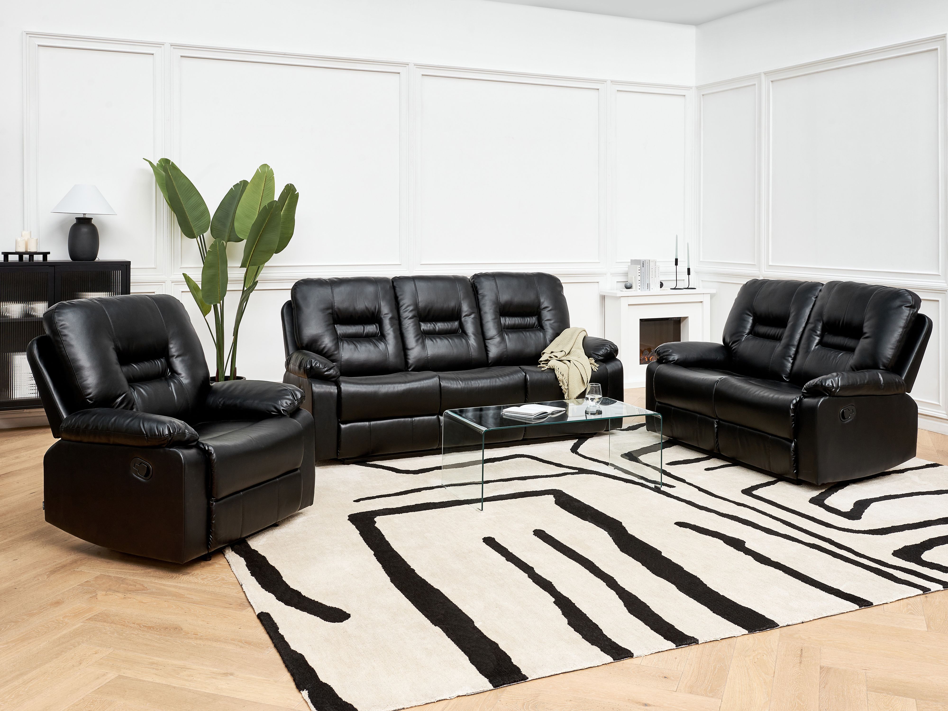 Manual Recliner Living Room Set 6 Seater BERGEN Faux Leather Black