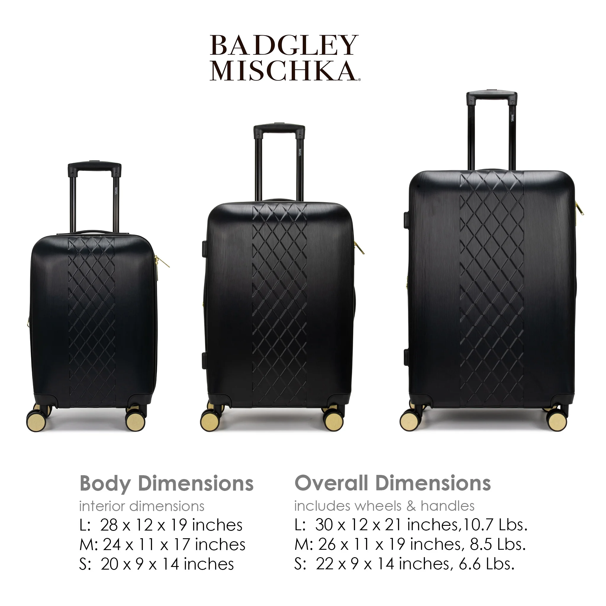 BADGLEY MISCHKA Diamond 3 Piece Expandable Luggage Set (Black) - Image 8