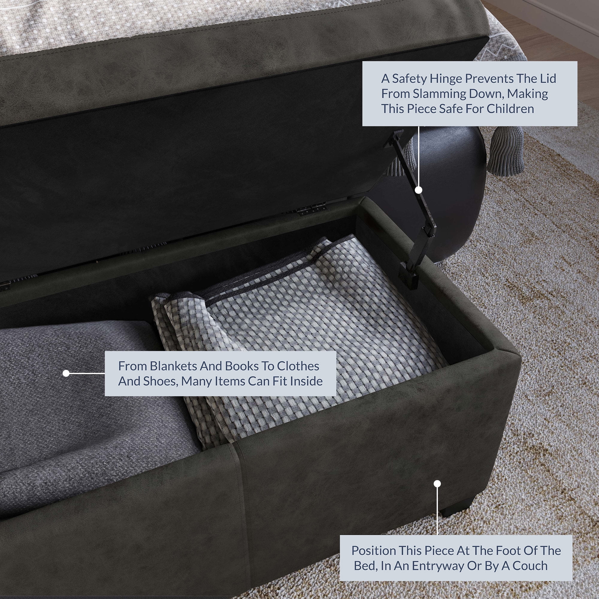 BELLEZE Storage Ottoman Bench Footstool - Amherst (Beige) - Image 33