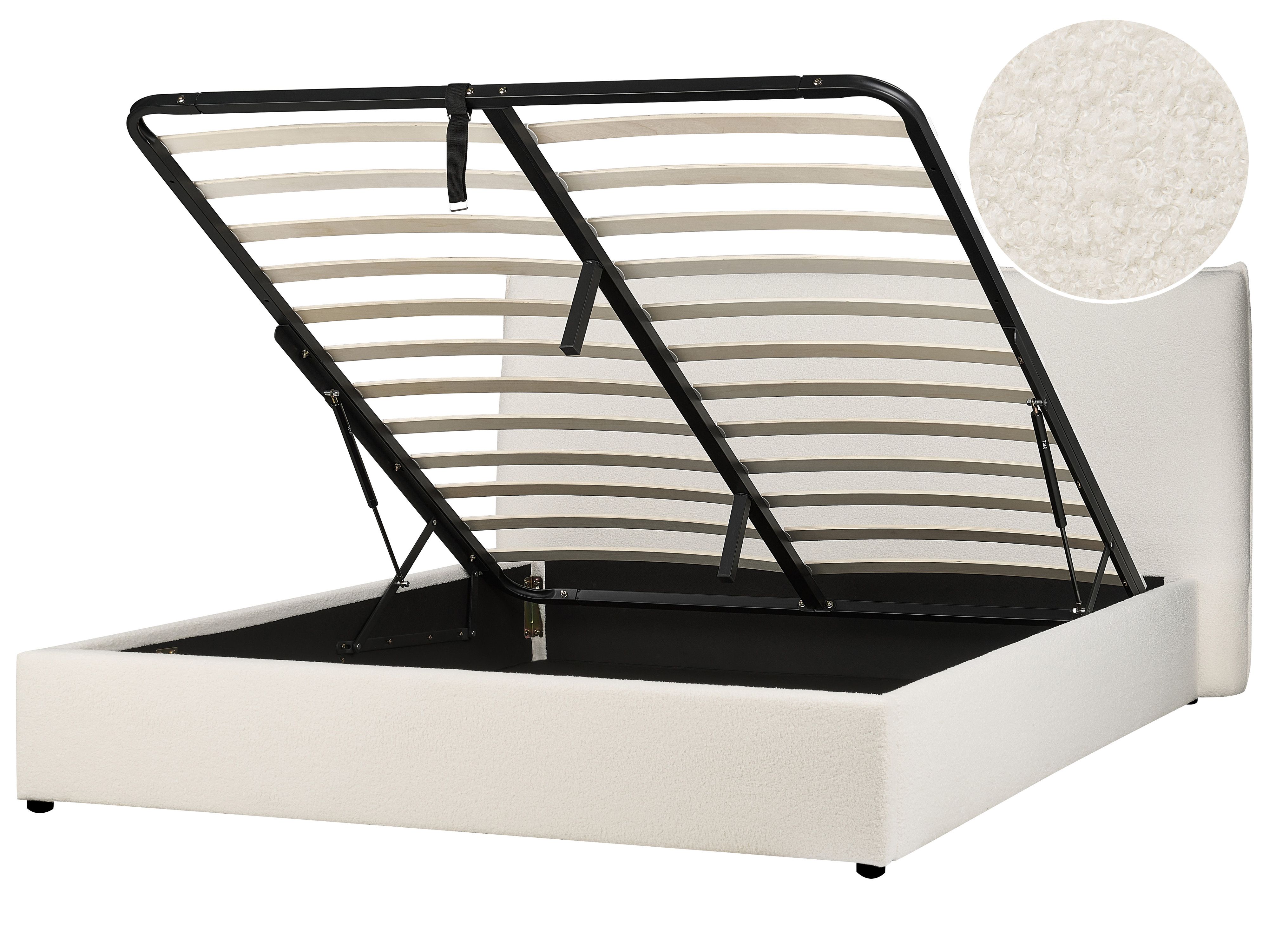 Ottoman Bed Boucle LAVAUR 180 x 200 cm (EU Super King) Off-White