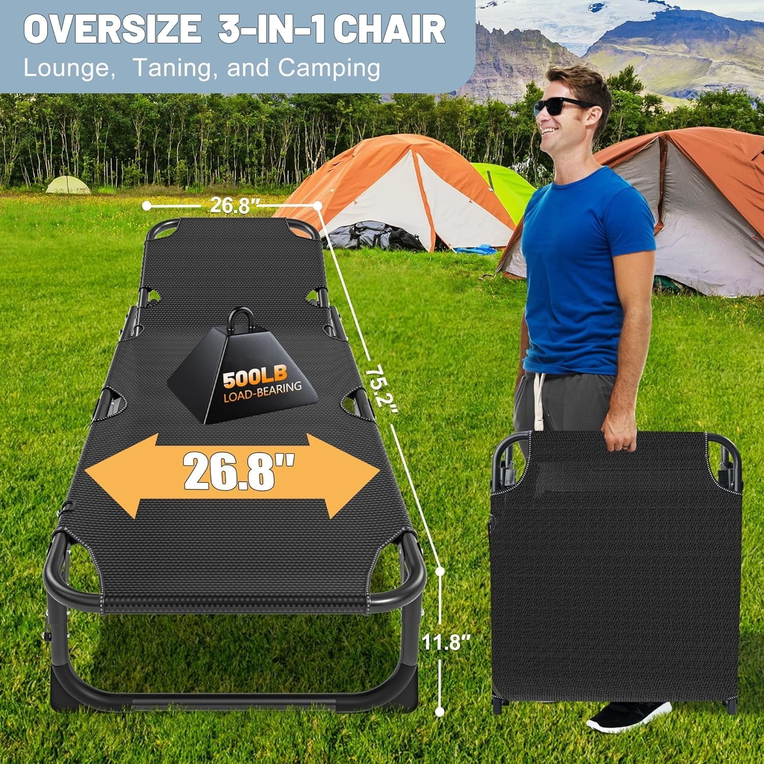 Slsy 5-Position Adjustable Folding Lounge Chair And Cot - 75.2" x 25.6" x 11.8" - Image 27 Slsy 5-Position Adjustable Folding Lounge Chair And Cot - 75.2" x 25.6" x 11.8" - Image 27