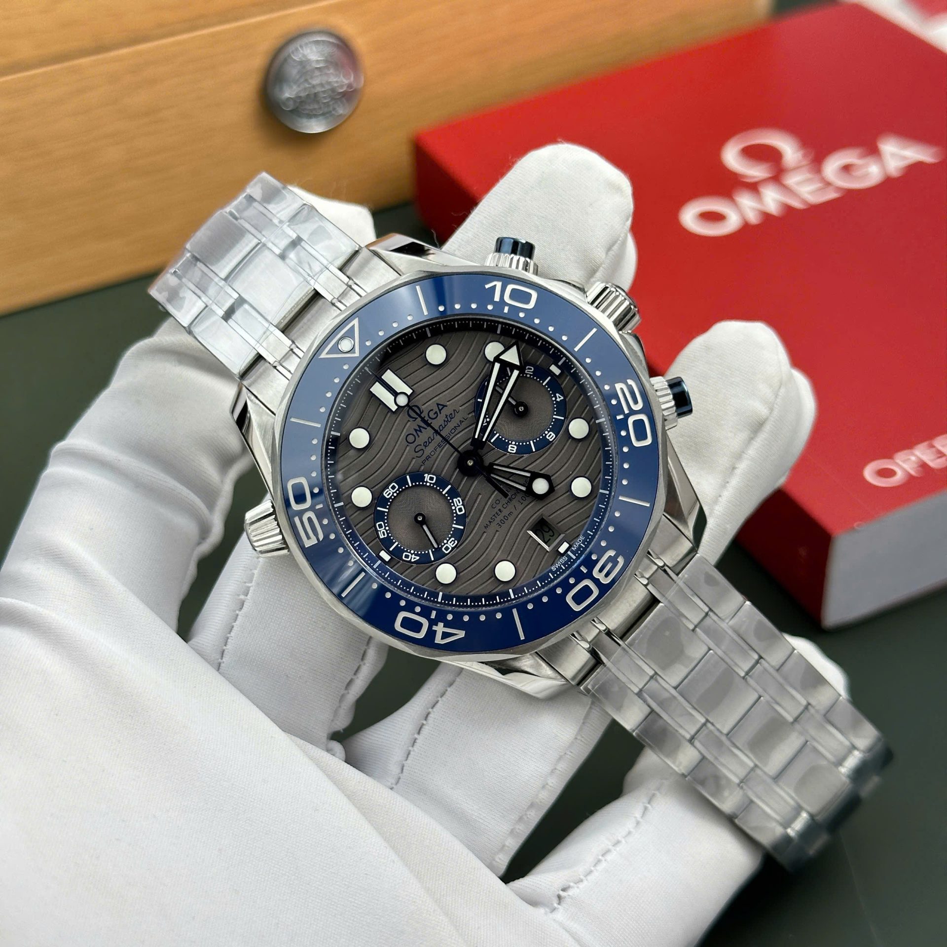 Omega Seamaster Diver 300M Chronograph Replica Watches Dial Gray N1 Factory 44mm - Elite Watch Atelier