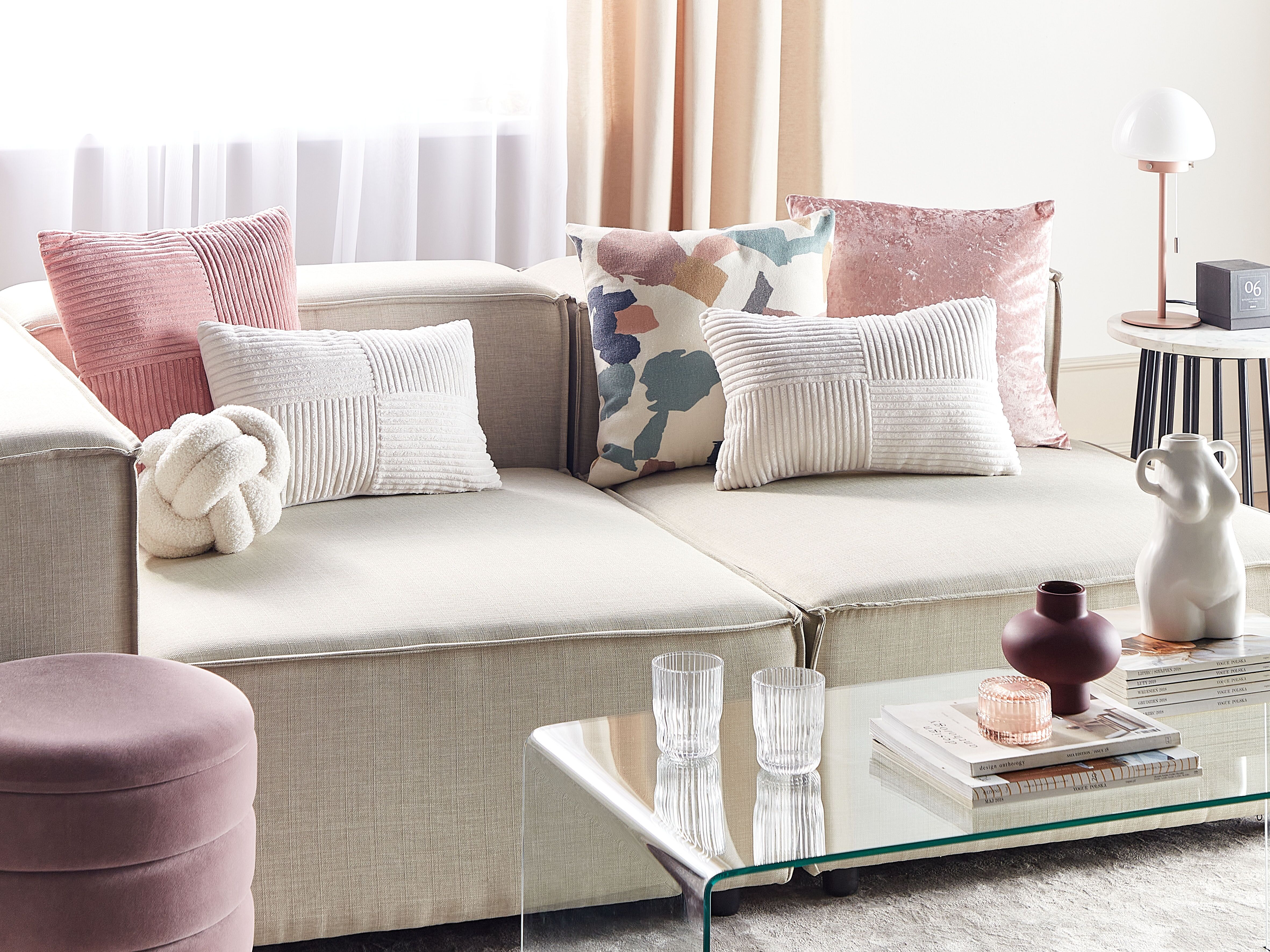Set of 2 Decorative Cushions MILLET Corduroy 30 x 50 cm Off-White Geometric Pattern