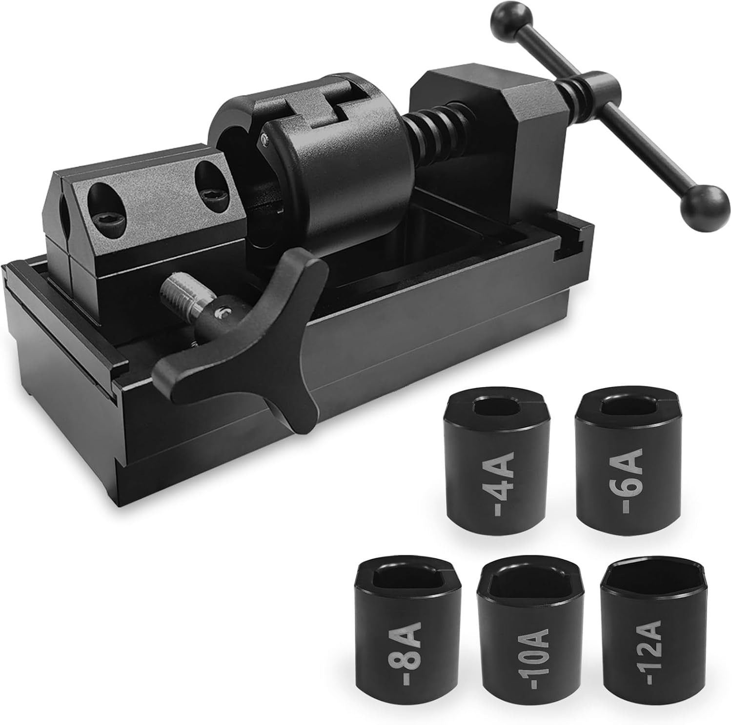 Fitting Installation Tool Kit for 4AN-12AN Hoses, Universal an Hose Assembly Tool & Fuel Line Fittings Removal Tool with 6 Dies (4,6,8,10,12AN) - Works with CPE & All Brands Fuel Lines
