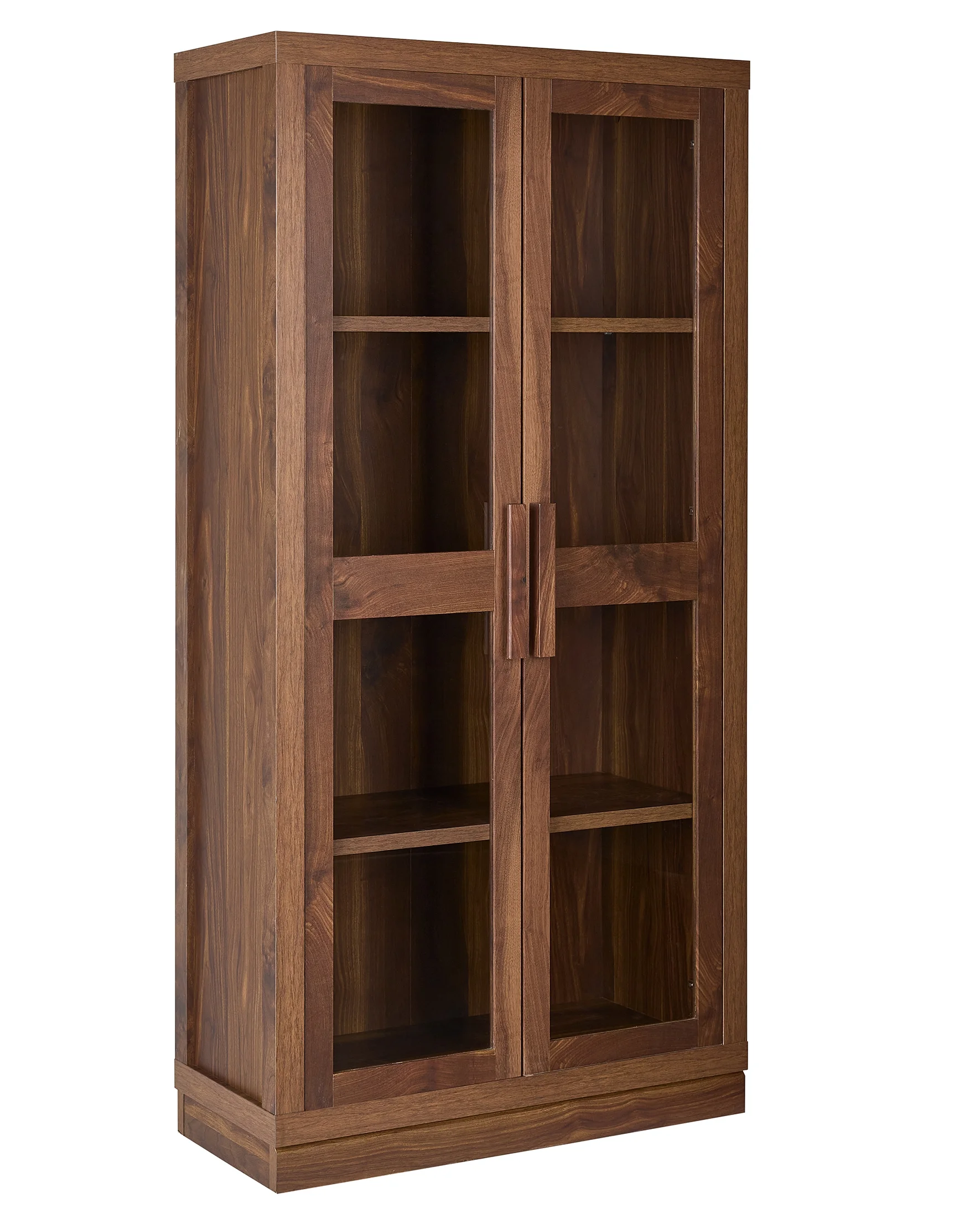 Better Homes & Gardens Ezra Glass Door Storage Accent Cabinet, Warm Walnut finish