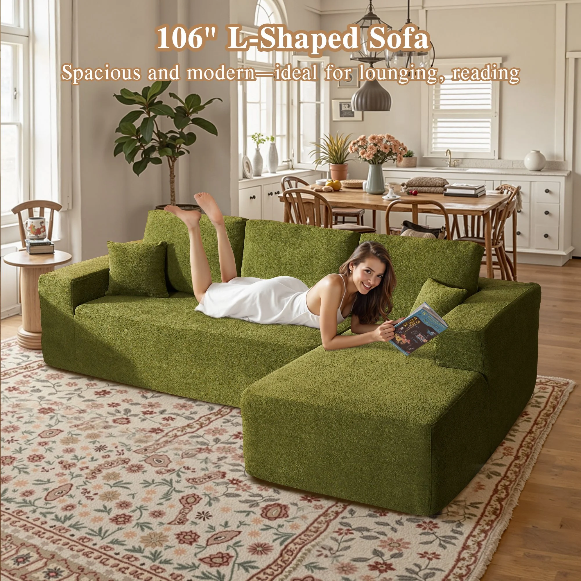 Ovios 106" L-Shaped Sectional Sofa Modern Modular Cloud Couch with Deep Seating Upholstered Sofa for Living Room Bedroom, No Assembly Required, Black(Corduroy) - Image 82
