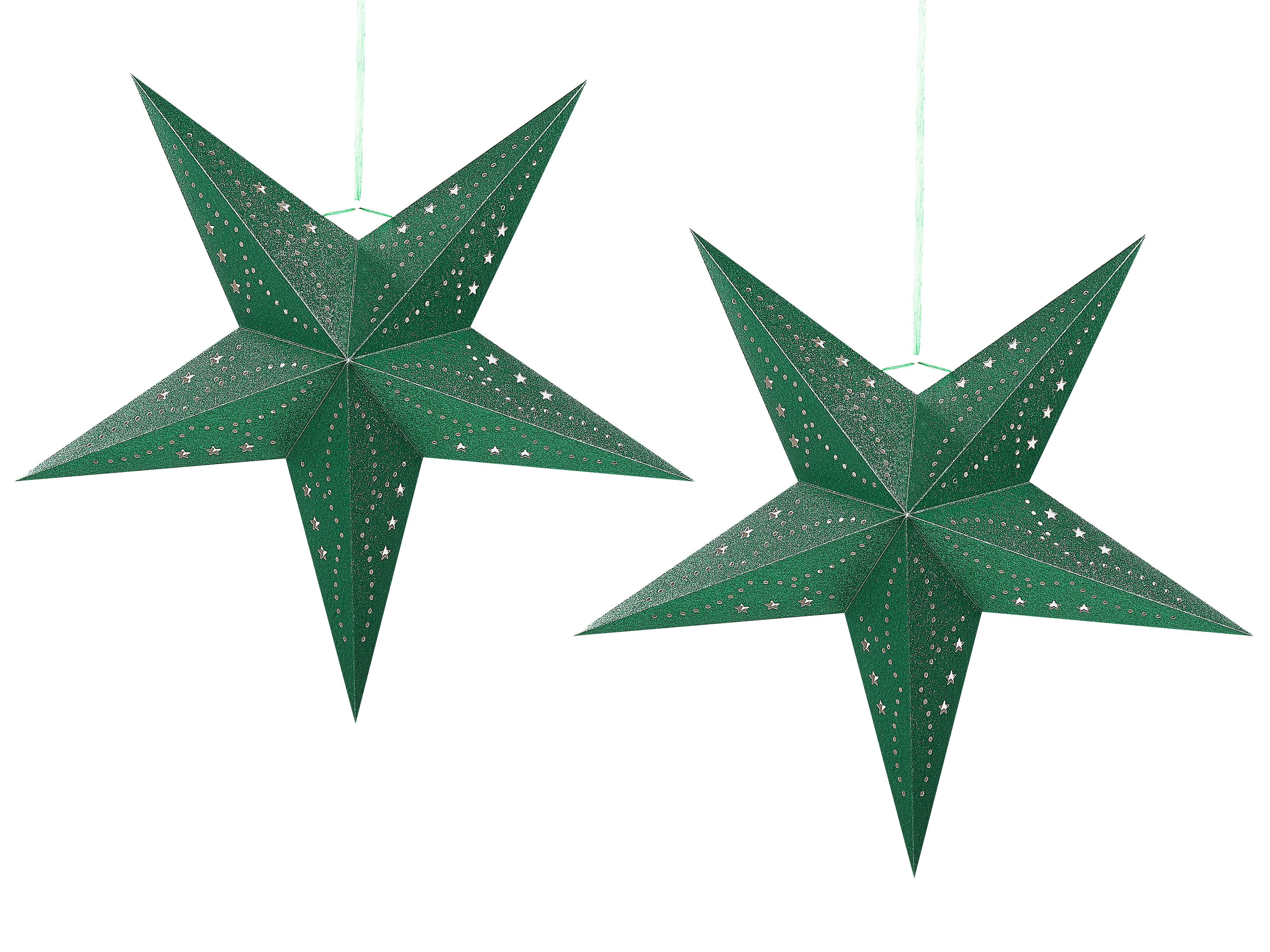 Set of 2 Hanging Decorations LED MOTTI Star 60 cm Emerald Green