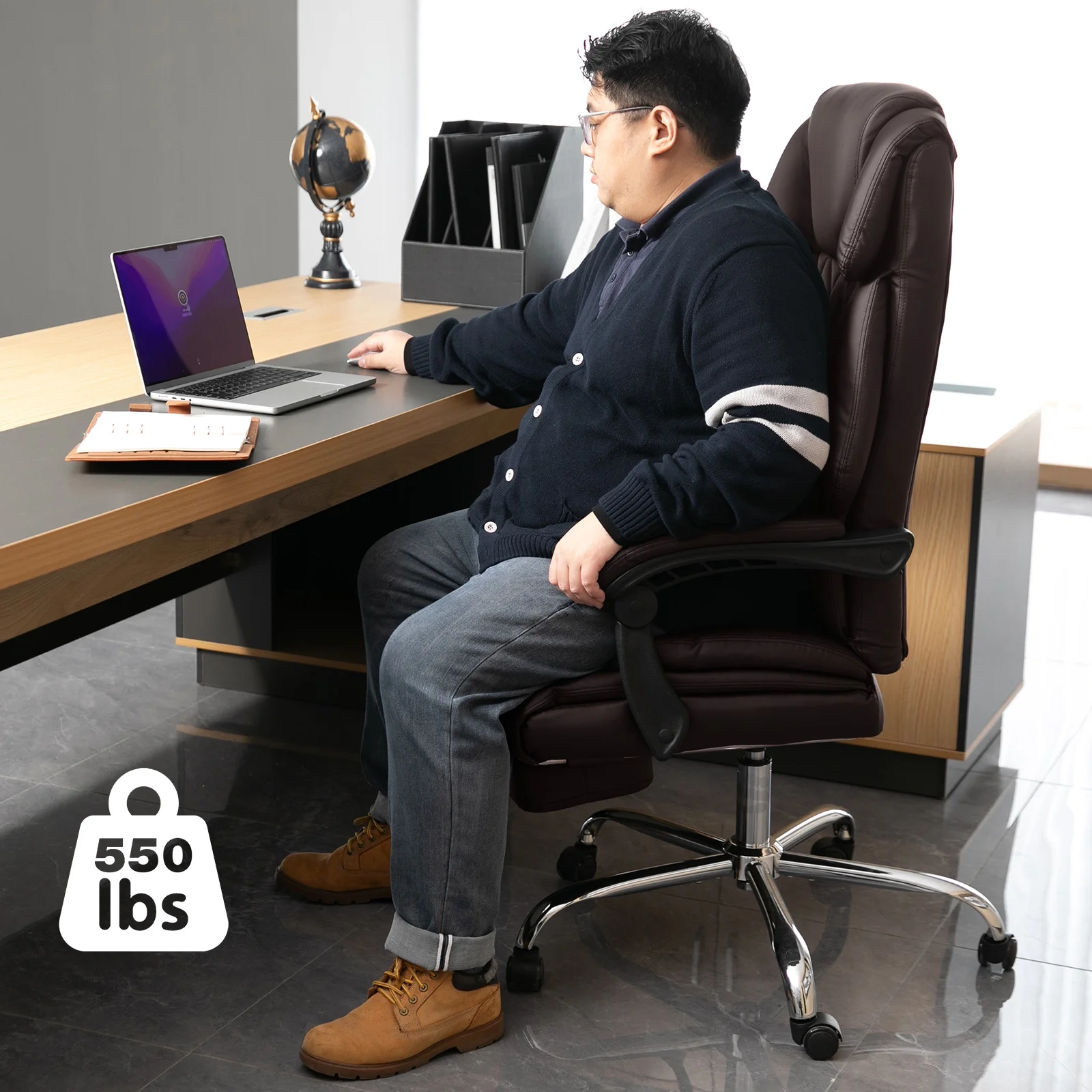 Hoffree Executive Office Chair Big and Tall Office Chair with Footrest Reclining Leather Chair High Back Ergonomic Computer Desk Chair with Lumbar Back Support for Home Office 500lbs, Black - Image 20