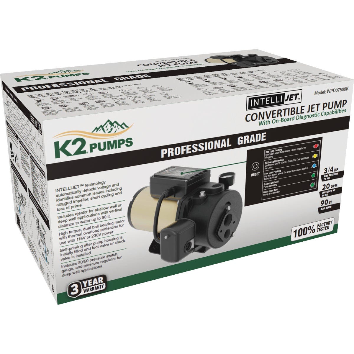 K2 IntelliJet 3/4 HP Heavy-Duty Cast Iron Convertible Deep Well Jet Pump