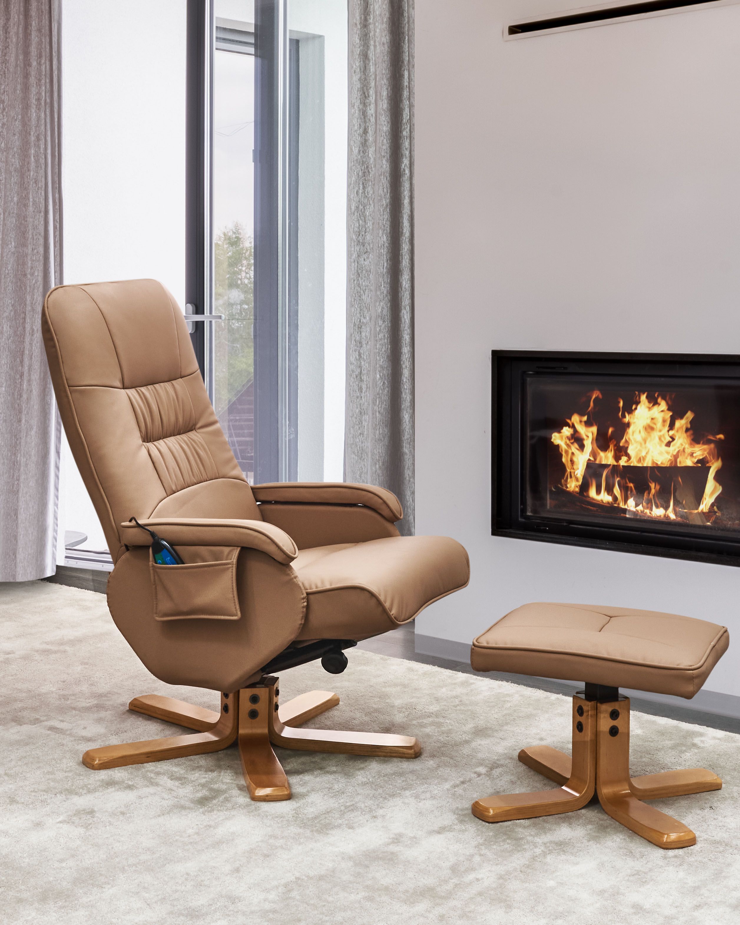Massage Chair RELAXPRO with Footstool Faux Leather Light Brown