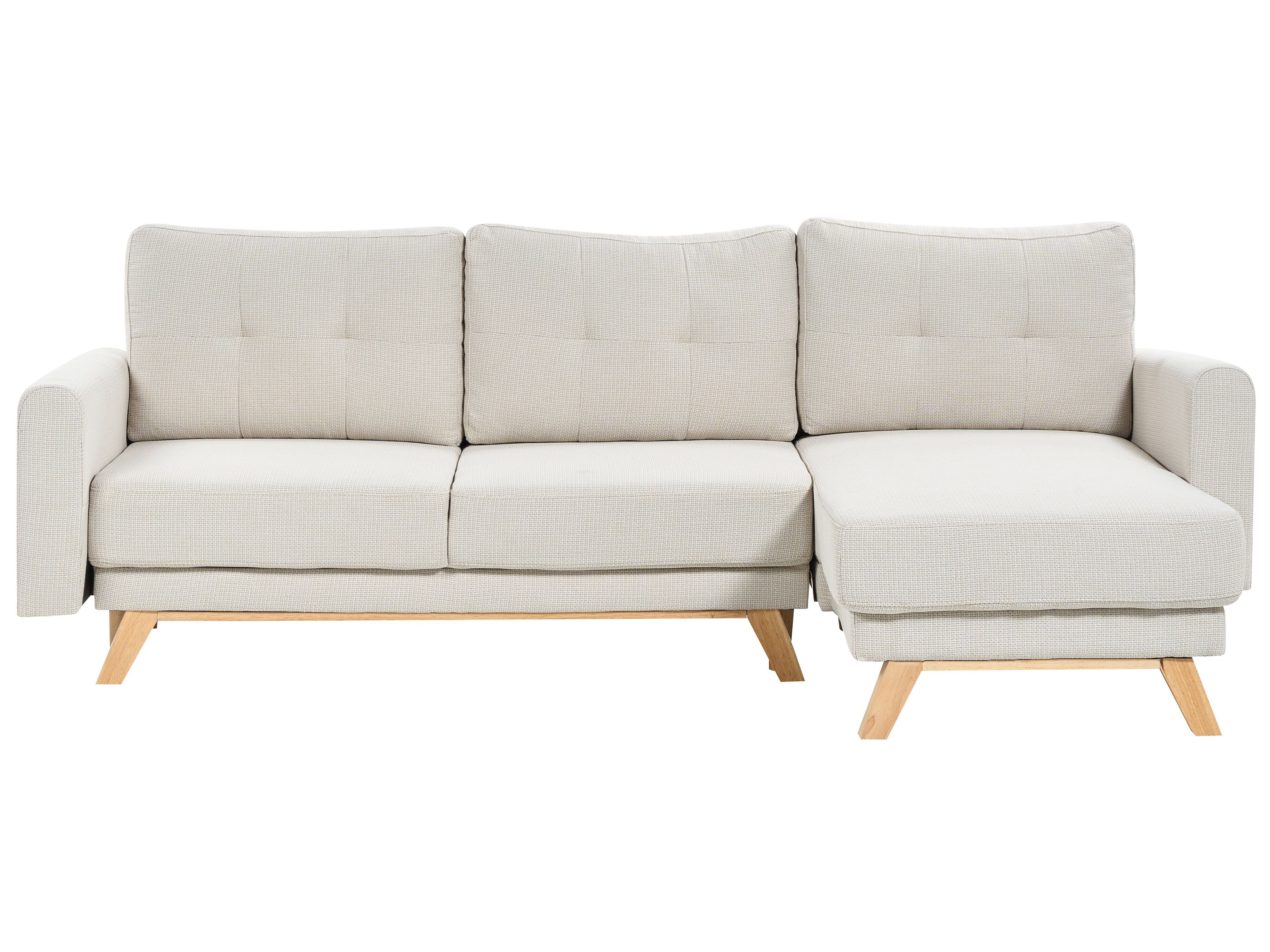 Sofa Bed 3 Seater SIRO Fabric Light Beige with Storage Left Hand