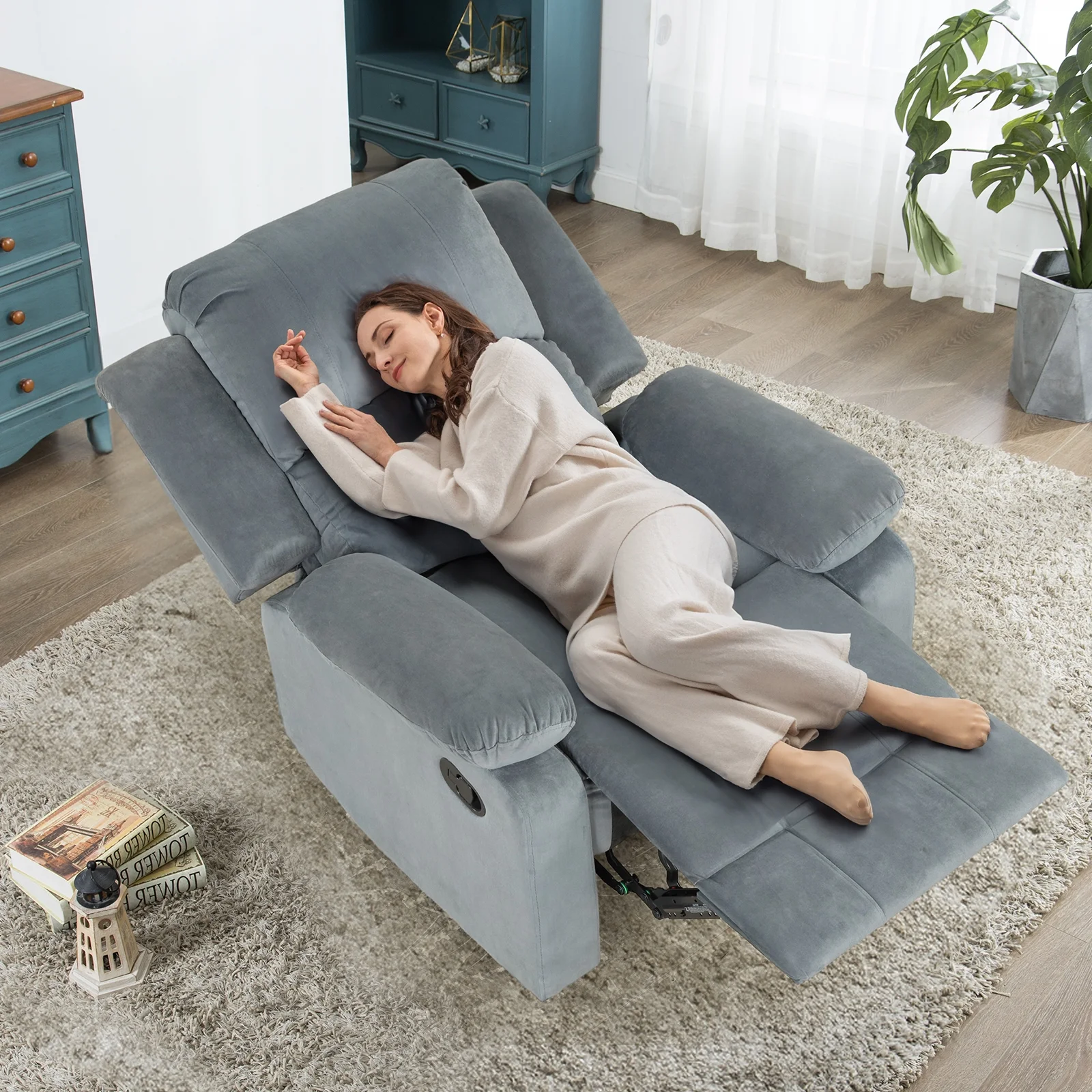 Bonzy Home Recliner Chair with Soft Padded Headrest and Armrest, Theater Reclining Chair Sofa for Living Room and Bedroom - Image 6