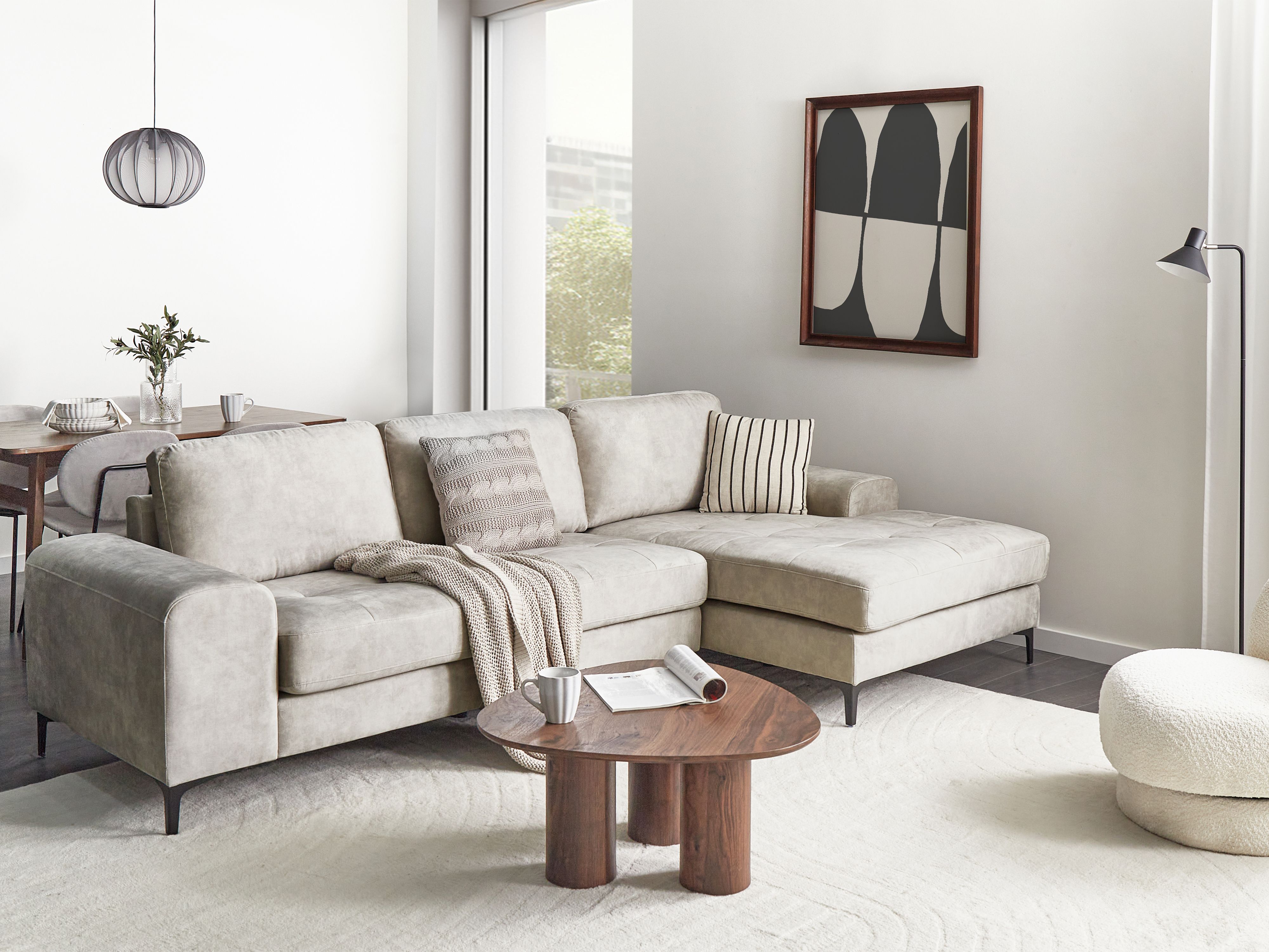 Corner Sofa 4 Seater KIRUNA Velvet Light Beige Left Hand