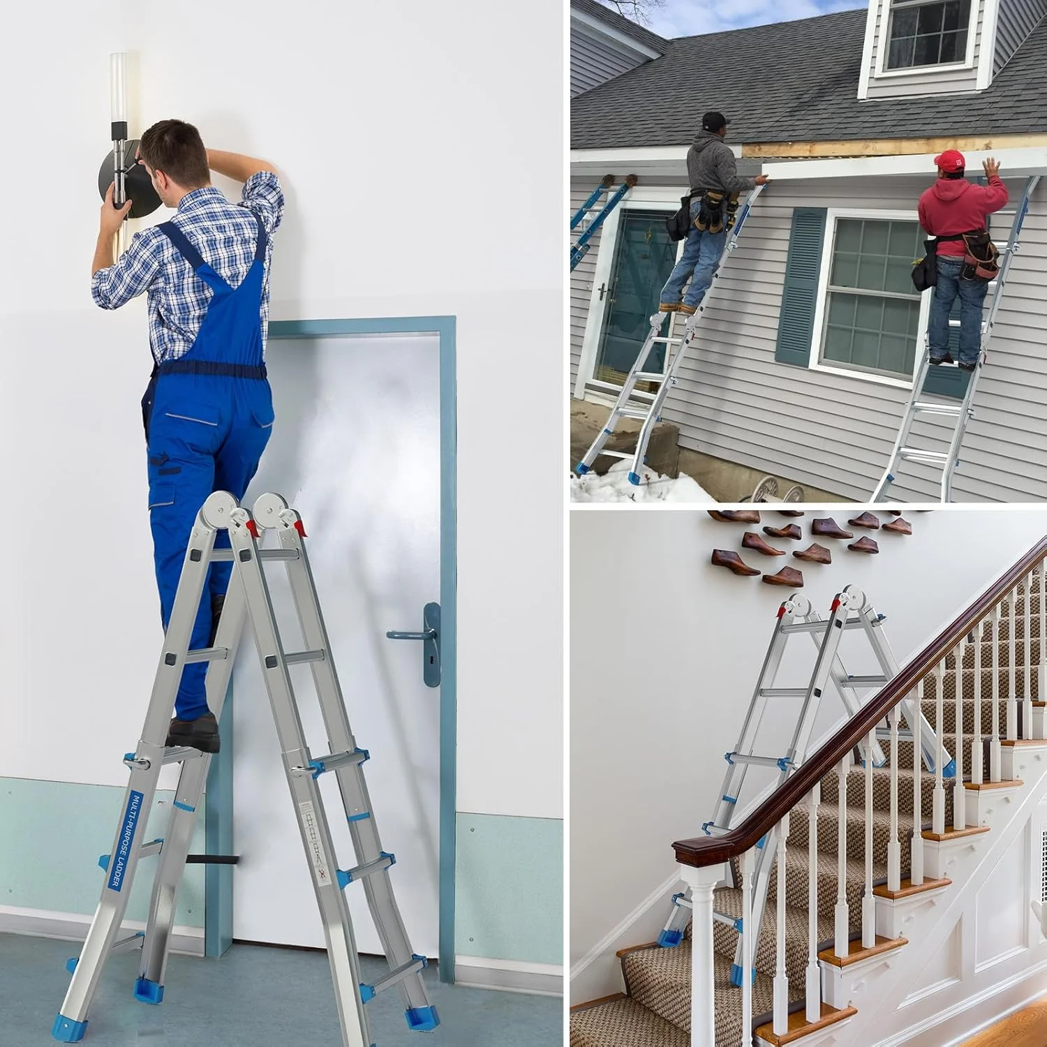 LUISLADDERS Ladder, A Frame 6 Step Ladder Telescoping Ladder, 22 Ft Reach Height Muti Position Folding Ladder Flared Leg & Wheels Design, 330 lbs Capacity Extension Ladder for Household Outdoor Work - Image 16