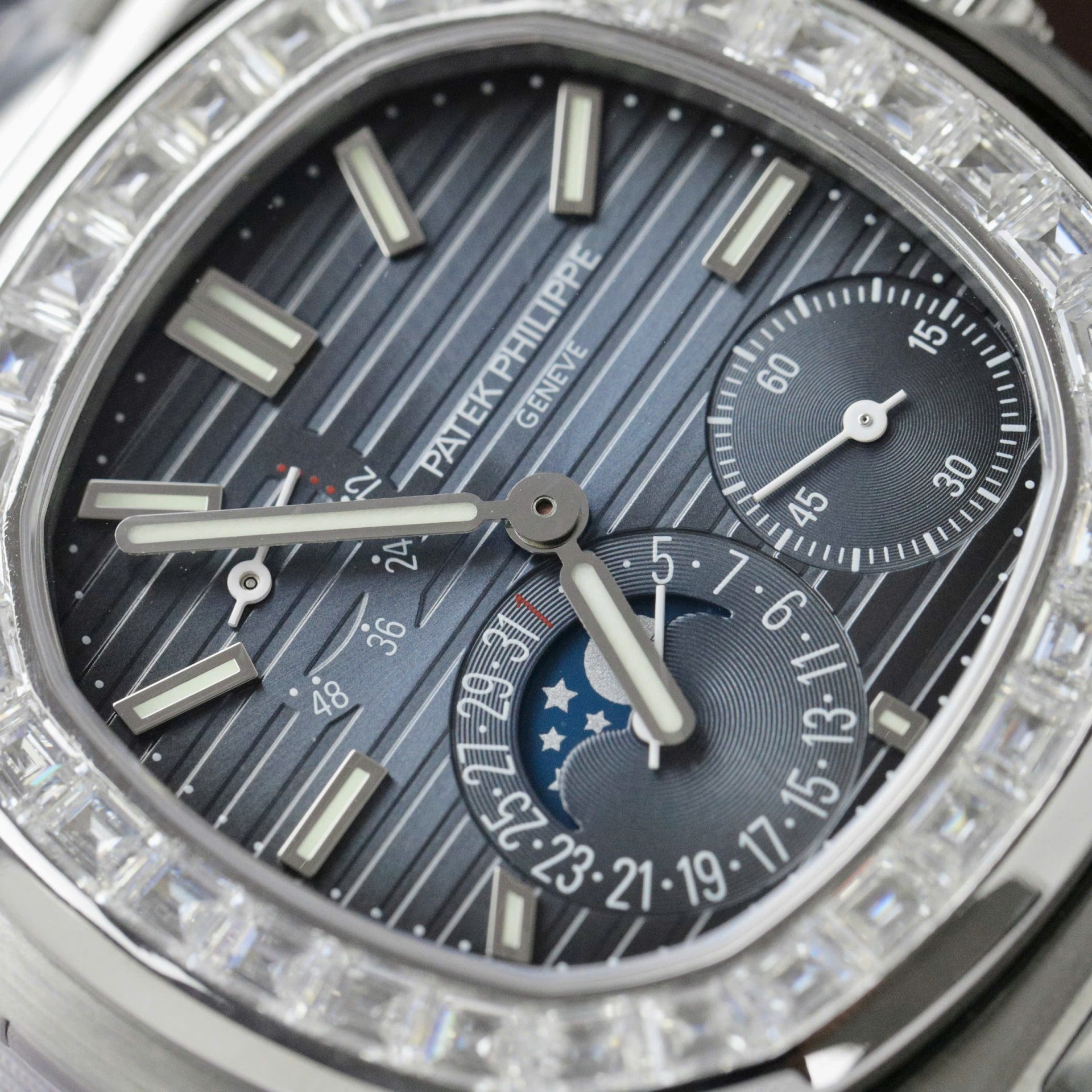 Patek Philippe Nautilus 5724G Refined Dial Copies Watch Custom Diamonds Moissanite Baguette 40mm - Top club