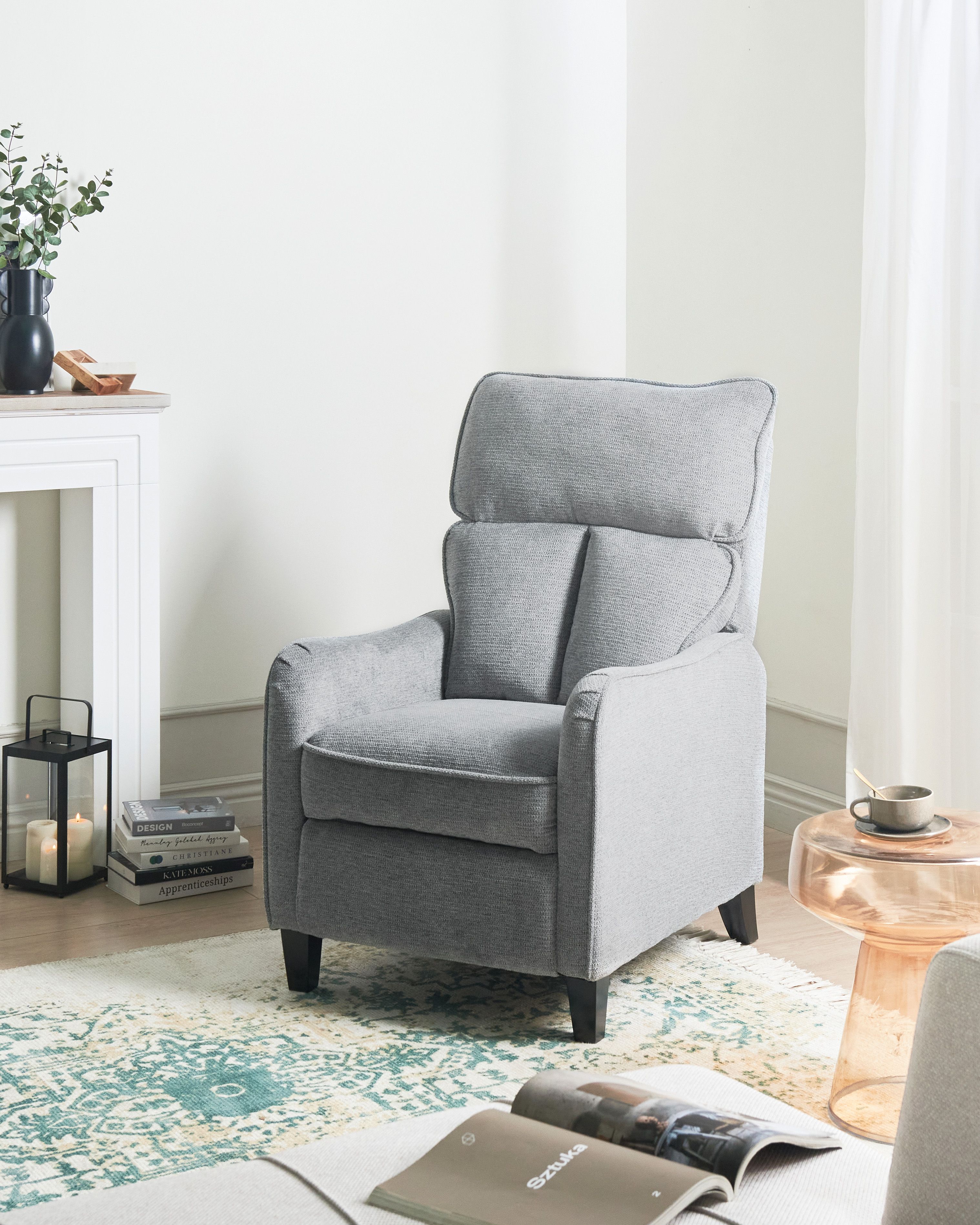 Recliner Chair ROYSTON with Footrest Fabric Grey