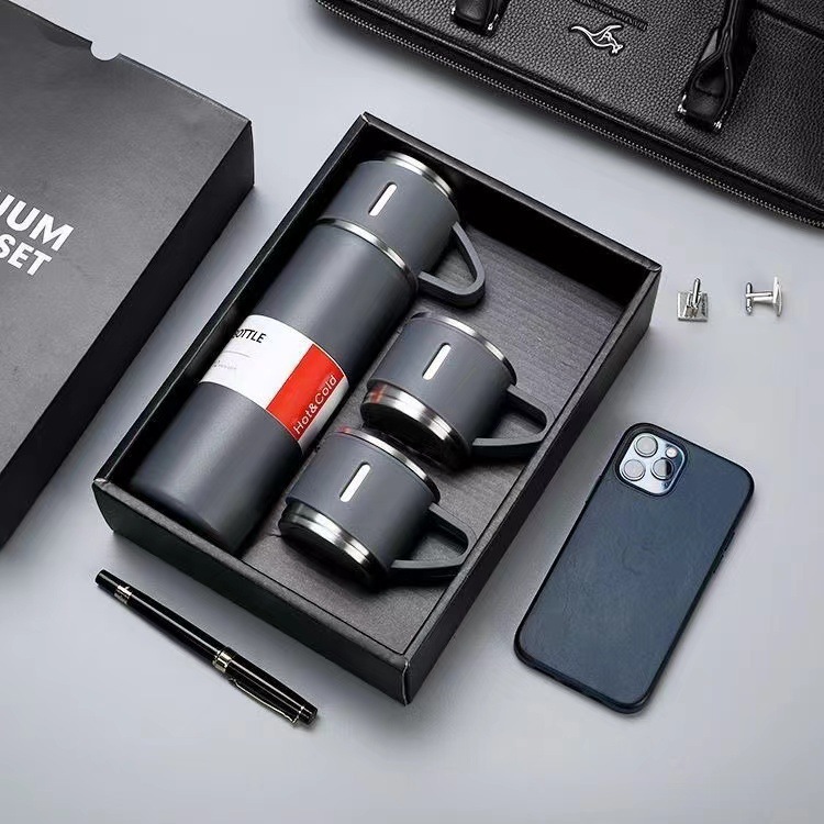Stainless Steel Thermos Cup Three Lids 500ml Large Business Gift Set Household Vacuum Insulated BPA Free 12-24hr