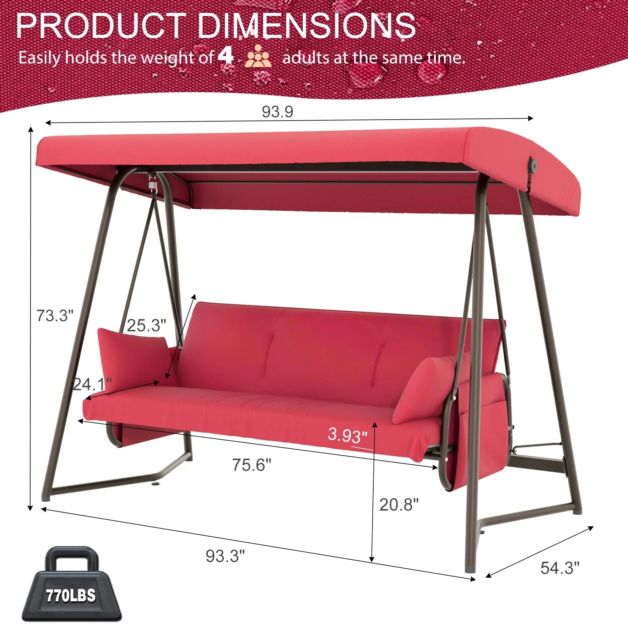 TQKVIPI 4 Person Outdoor Porch Swing Bed With Adjustable Backrest Canopy - 800 lbs Capacity - Image 18 TQKVIPI 4 Person Outdoor Porch Swing Bed With Adjustable Backrest Canopy - 800 lbs Capacity - Image 18