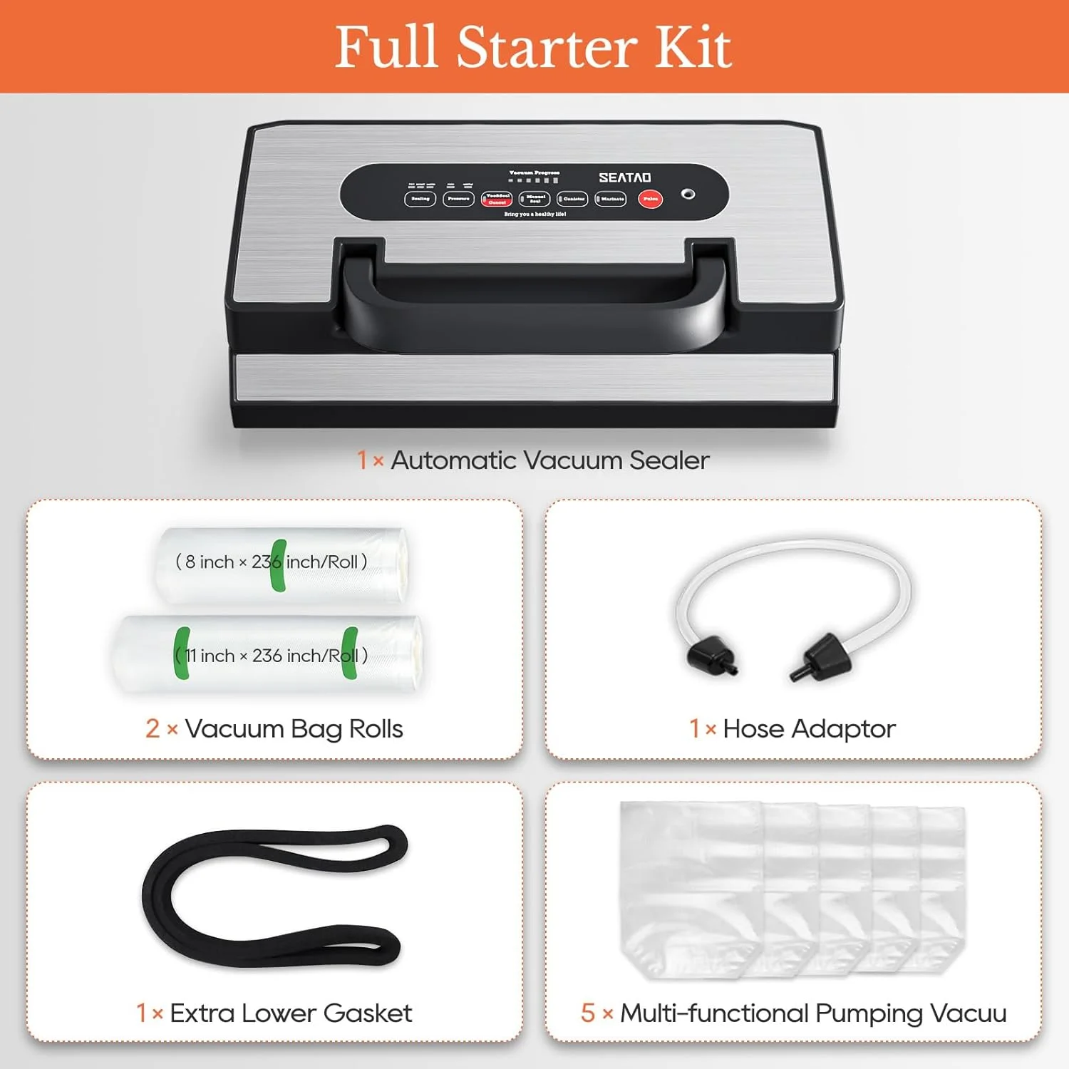 Upgraded Vacuum Sealer for Liquid, 90Kpa Vacuum Sealer Machine for Dry/Moist/Liquid Food, Easy-Lock Handle, Double Heat Seal, Built-in Cutter and Bag Storage & Removable Drip Tray - Image 8