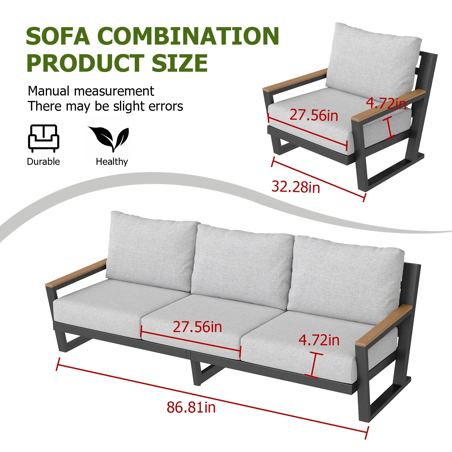 Aluminum Outdoor Patio Furniture Set 5 Seat, Patio Conversation Set with Durable Mesh Rope Weaving, Wide Armrests and Seats, Metal Sofa Set for Patio Grey