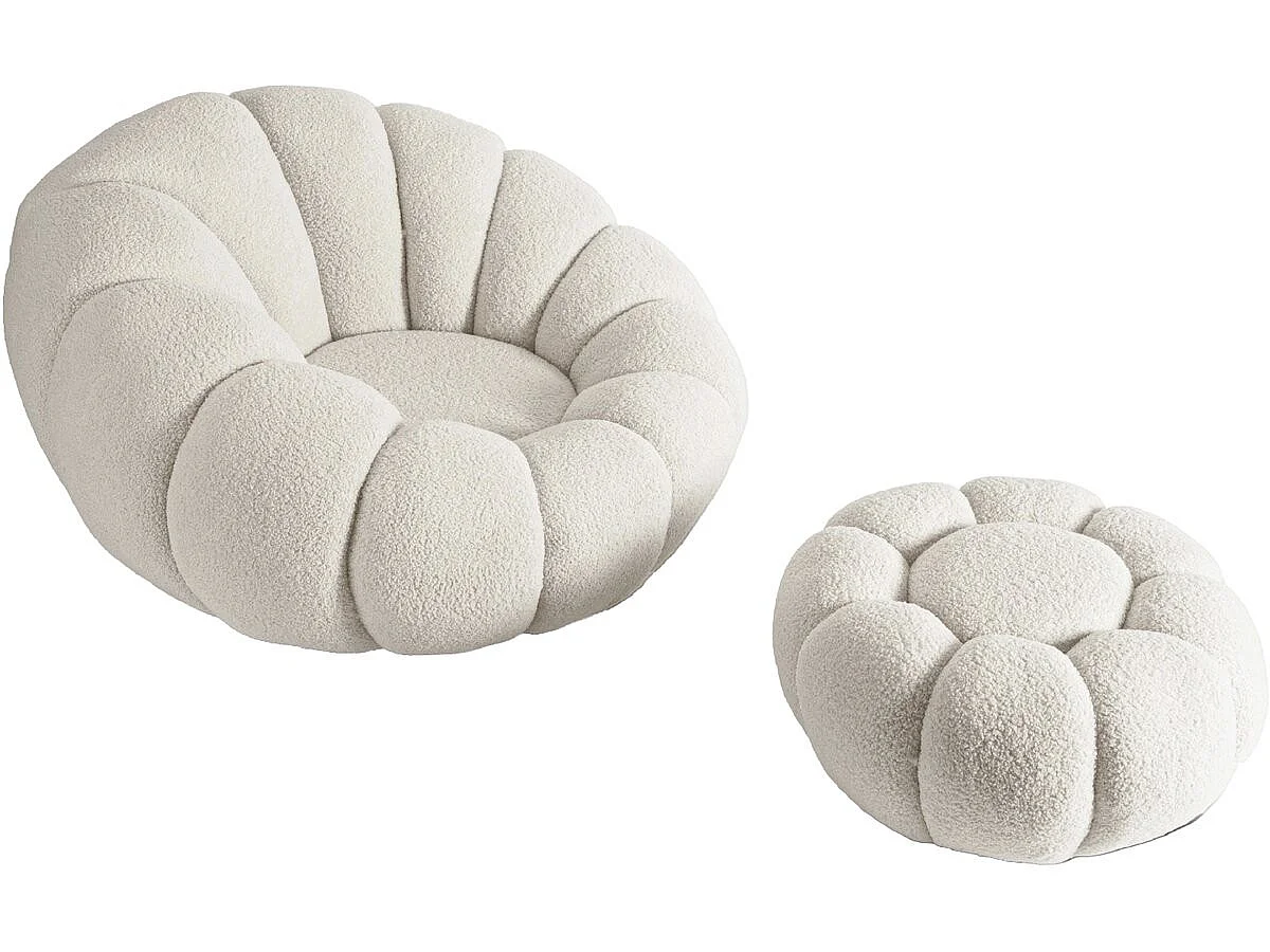 Fauteuil avec pouf style bubble en tissu bouclette 