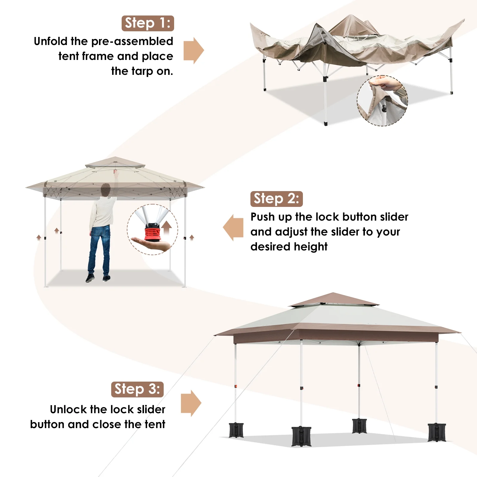 Pirecart 12' x 12' Pop-up Canopy Tent Waterproof Outdoor Gazebo Shelter with Wheeled Bag, Instand Canopy , White - Image 42