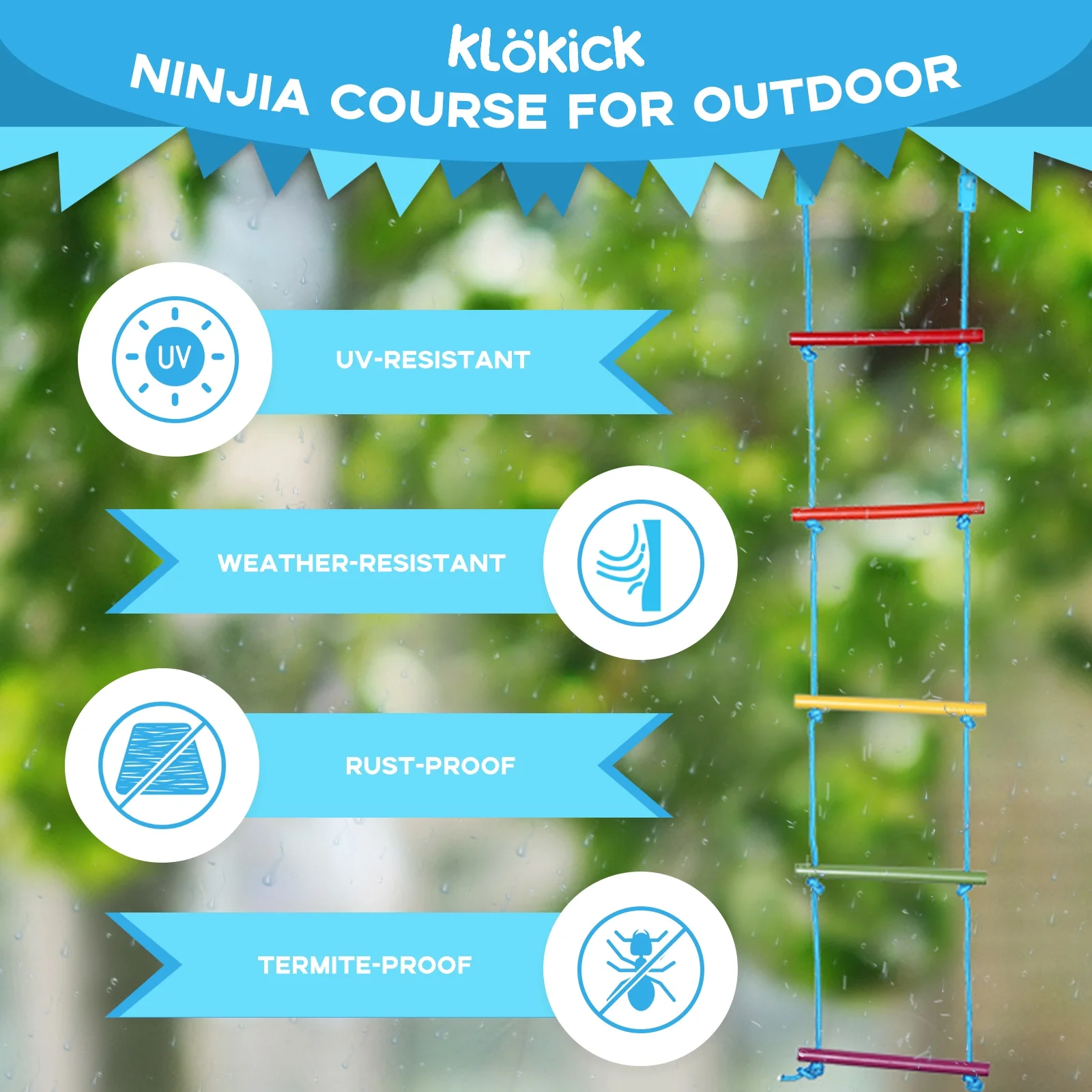 KloKick 50ft Ninja Warrior Obstacle Course with Slackline Monkey Bars and Saucer Swing - Image 5