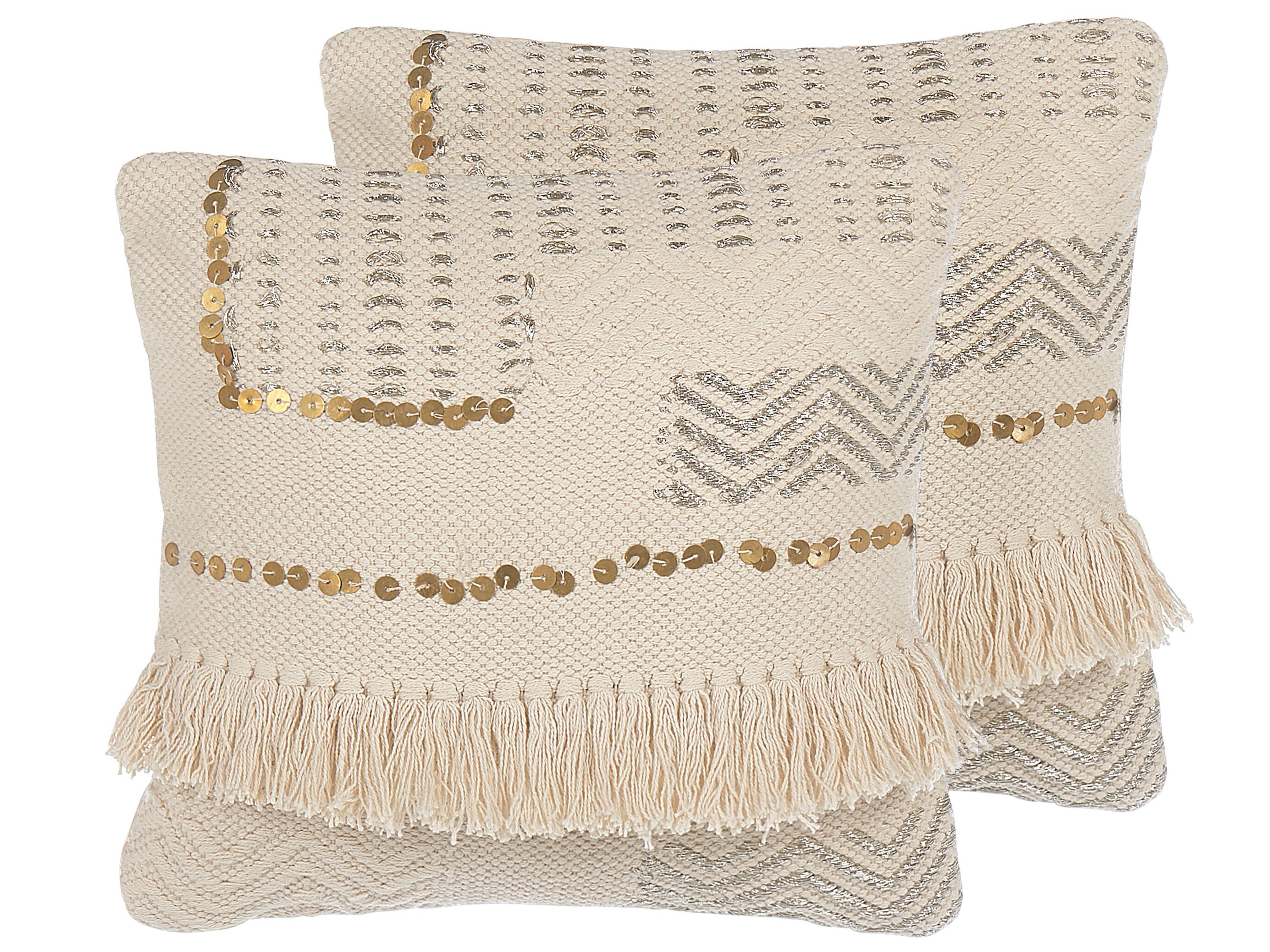 Set of 2 Decorative Cushions VAYALI Cotton 45 x 45 cm Beige Striped