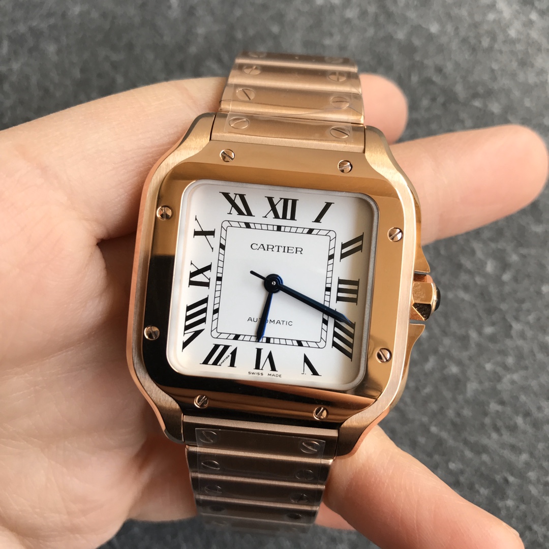 Fake cartier watch Santos large model mechanical movement Silver Dial Rose Gold WGSA0018(1:1 replica) - Top club