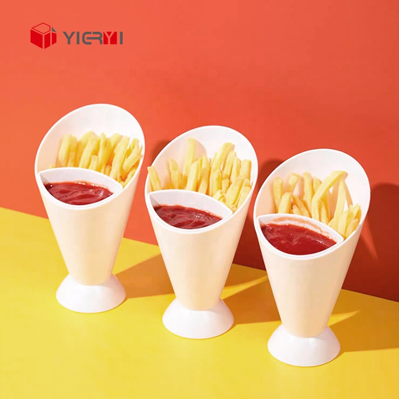 French Fries Holder Cup 2 in 1 Snack Cone Stand Remove Sauce Dip Fries Chips Finger Food Salad Cup Holder for Snack