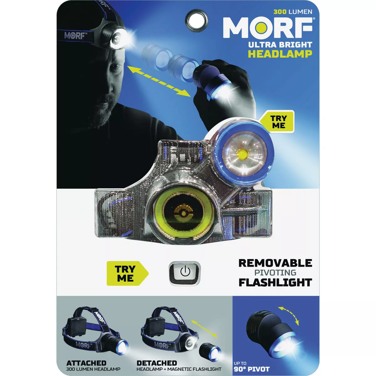 Police Security MORF 300 Lm. LED 4AA 3-In-1 Removable Pivoting Headlamp