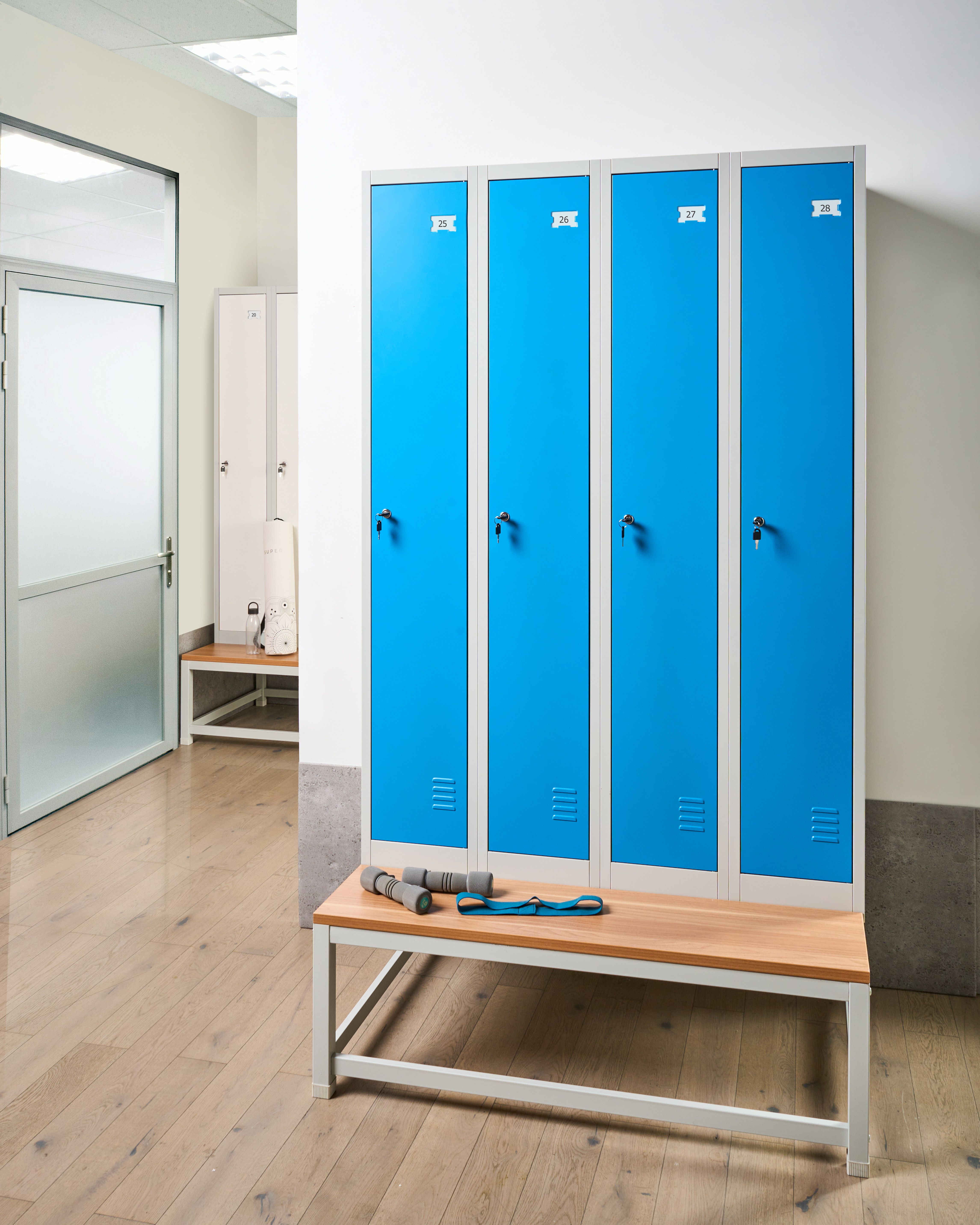 4-Door Storage Locker with Bench ATHLETE Metal Grey/ Blue