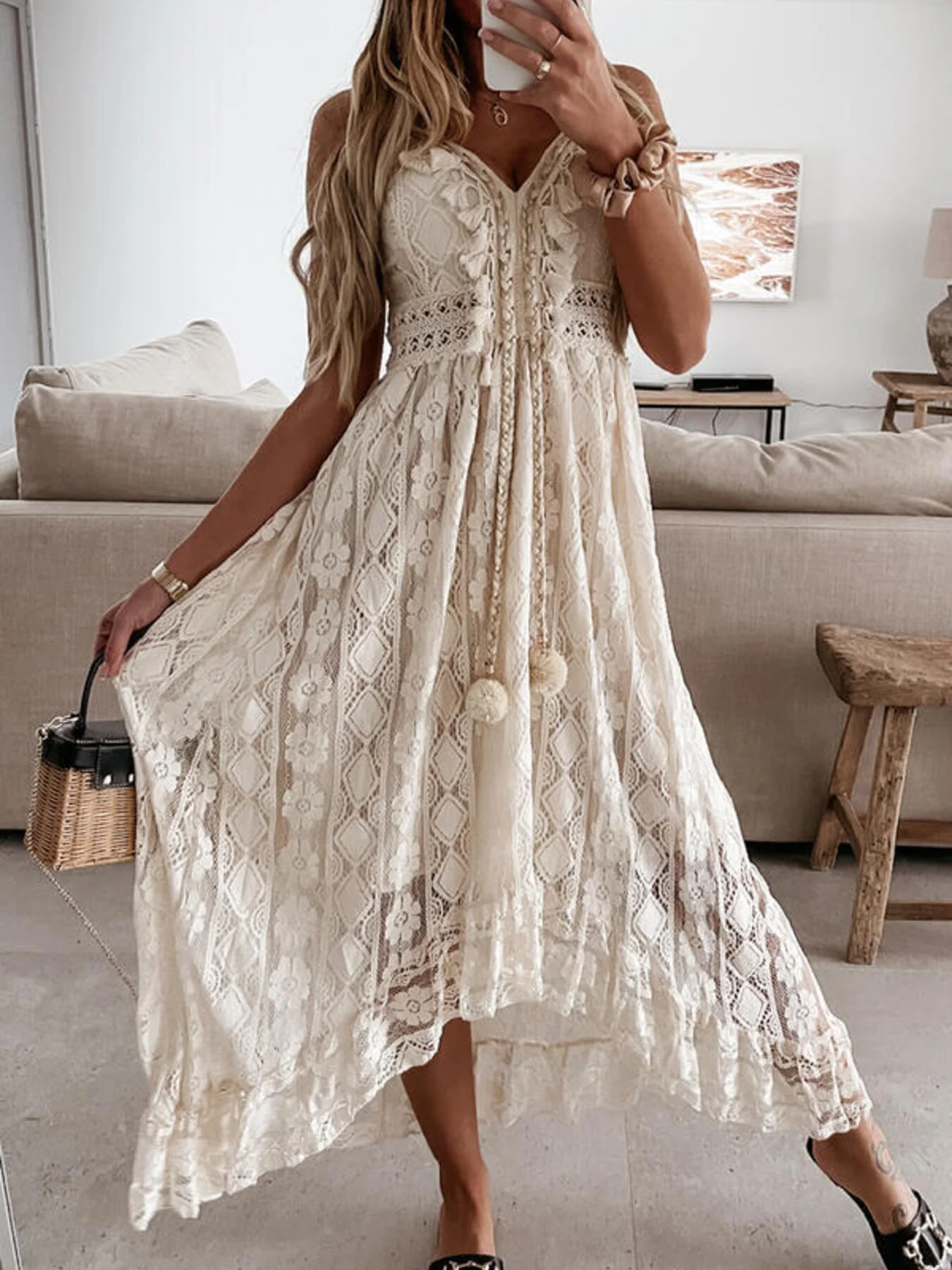 Full Size Ruffled Lace V-Neck Maxi Dress Plus Size - ZKZOOK